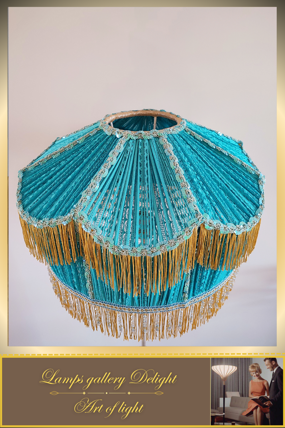 Floor lamp, Victorian style, floor lamp with turquoise fabric shade, Unique lamp. 1701