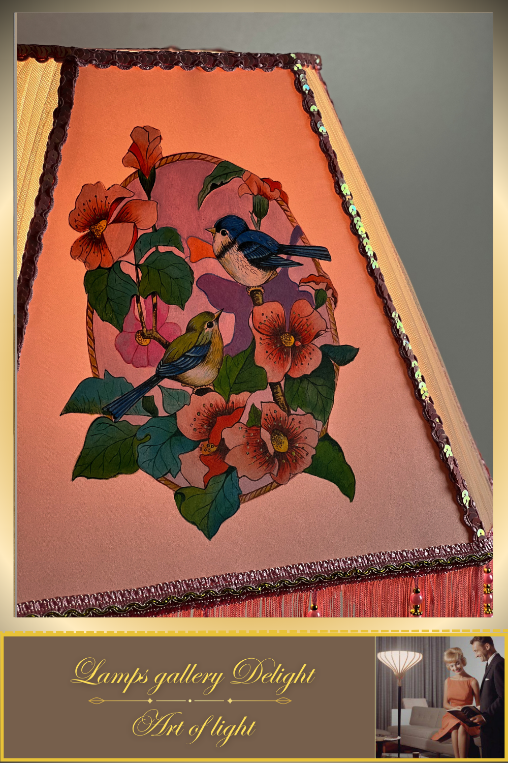 Floor lamp, pink lamp with a pattern. fairy lamp, flower lamp. 3404