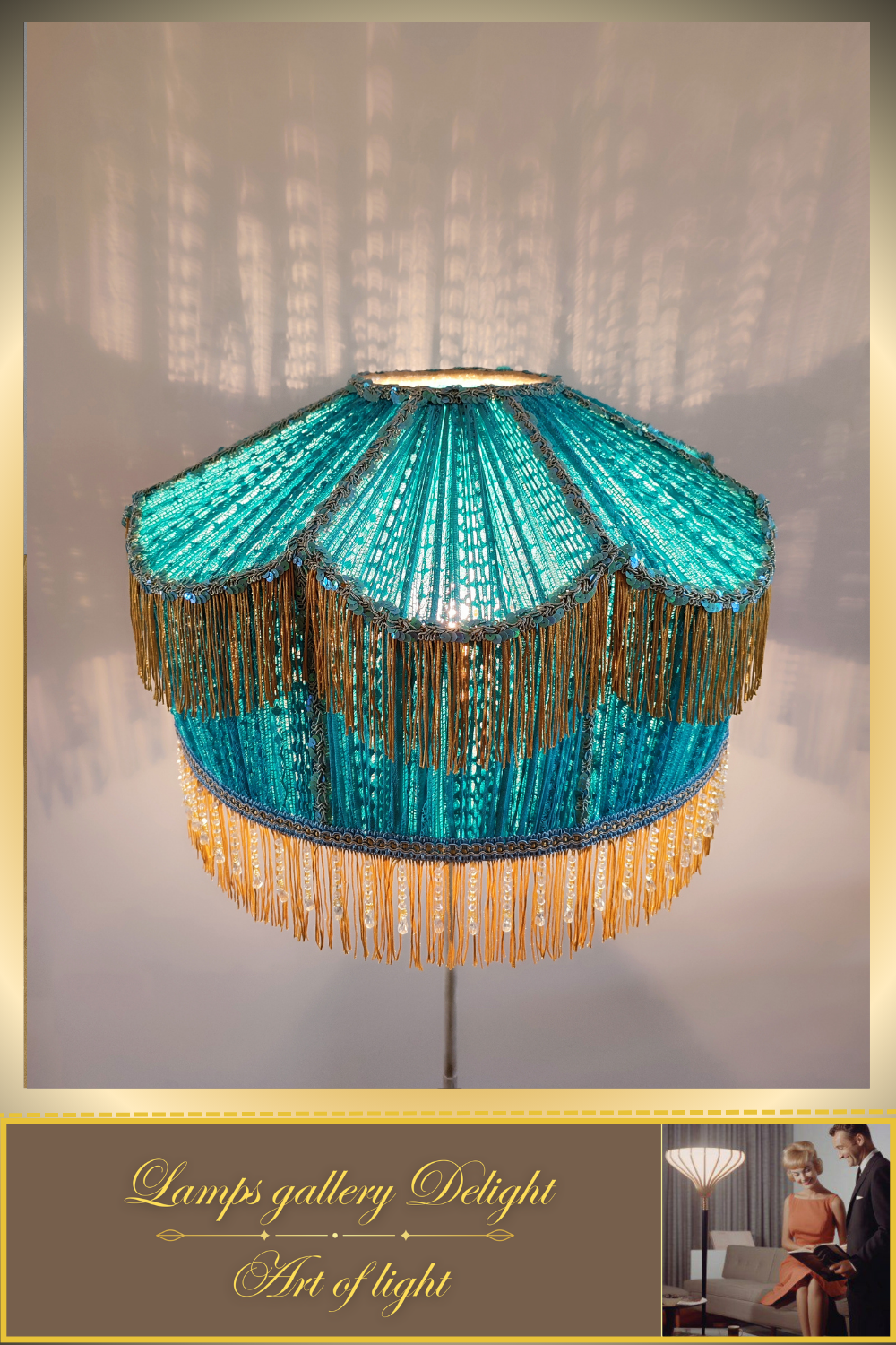 Floor lamp, Victorian style, floor lamp with turquoise fabric shade, Unique lamp. 1701