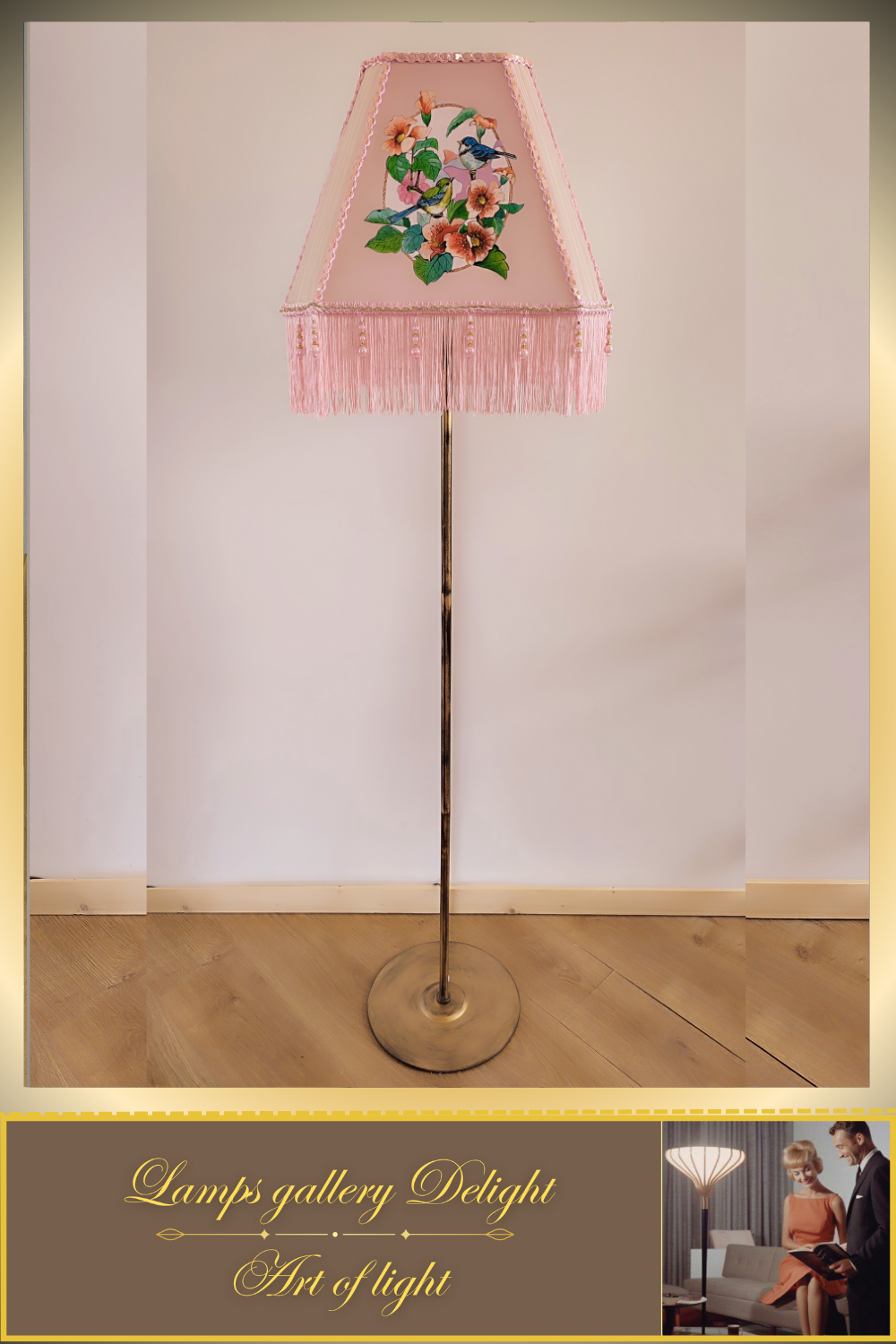 Floor lamp, pink lamp with a pattern. fairy lamp, flower lamp. 3404