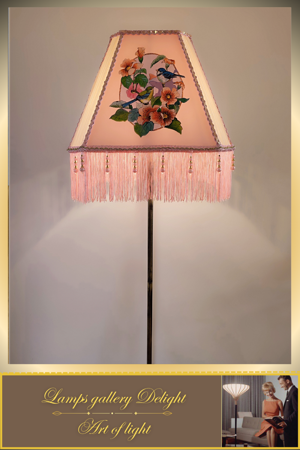 Floor lamp, pink lamp with a pattern. fairy lamp, flower lamp. 3404