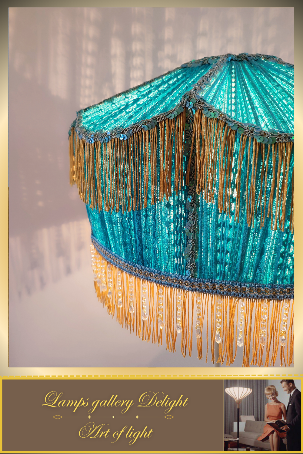 Floor lamp, Victorian style, floor lamp with turquoise fabric shade, Unique lamp. 1701