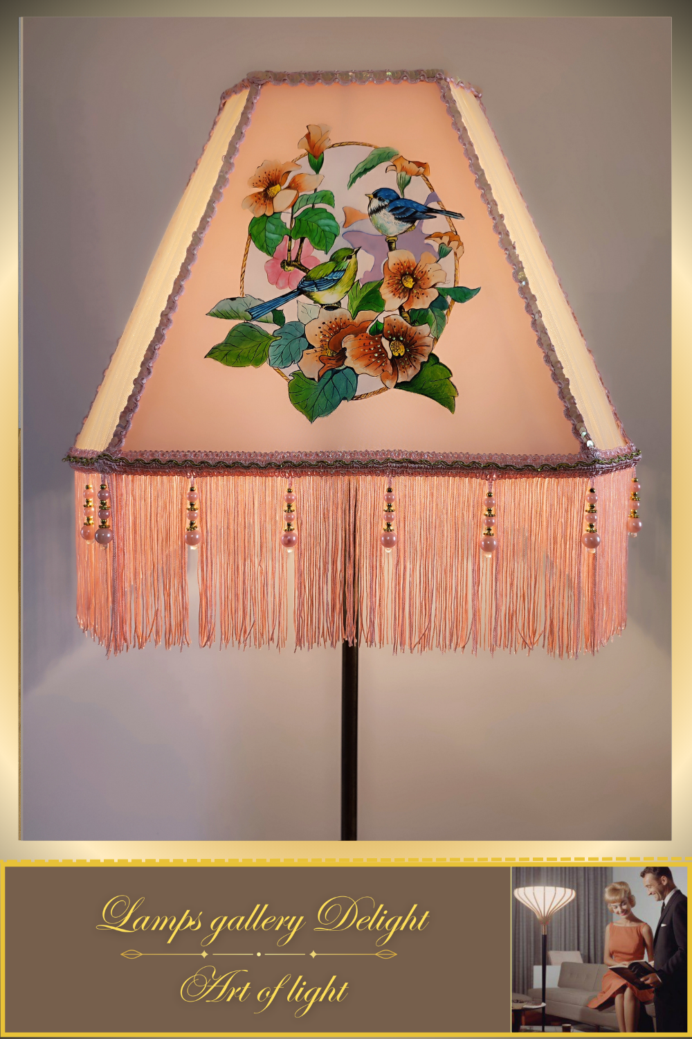 Floor lamp, pink lamp with a pattern. fairy lamp, flower lamp. 3404