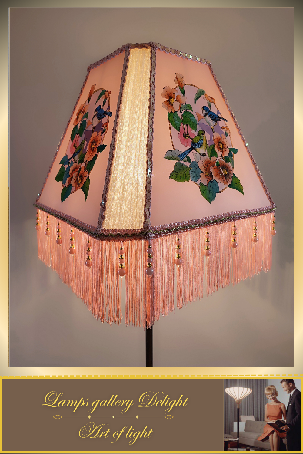 Floor lamp, pink lamp with a pattern. fairy lamp, flower lamp. 3404