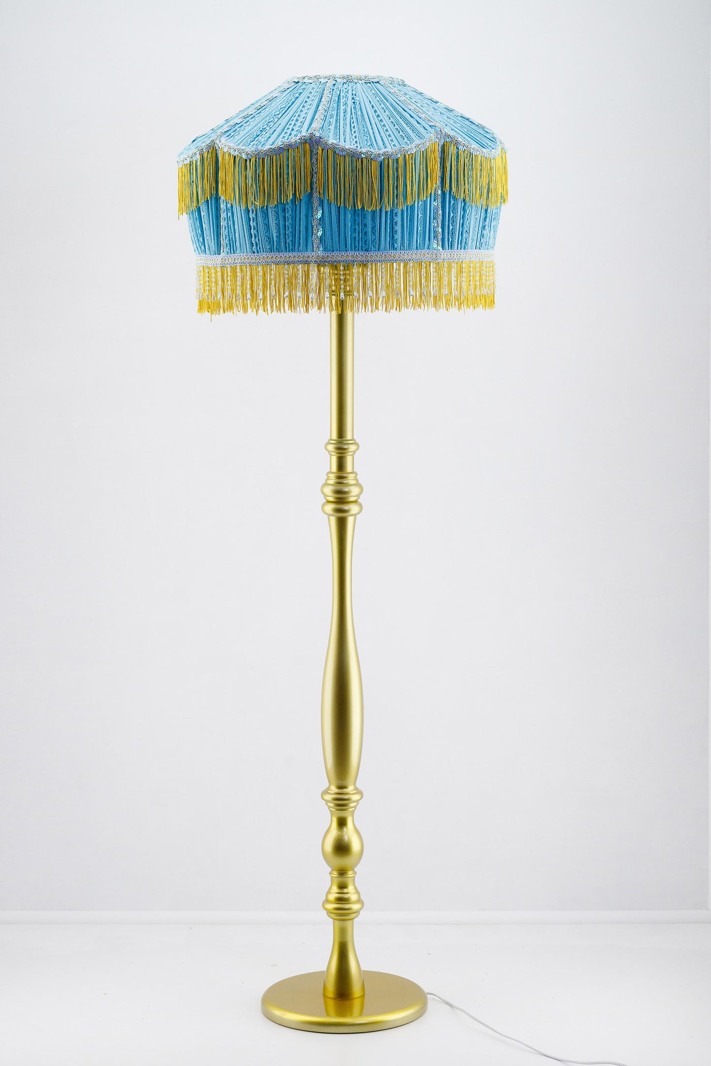 Lampshade. Art Deco Turquoise Guipure Lampshade with Long Fringe