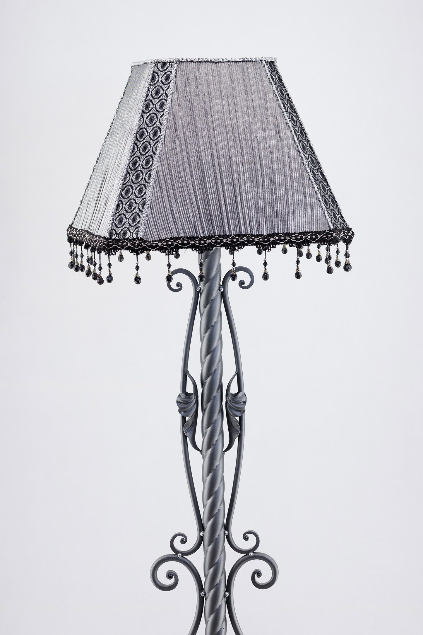 Silver fabric lampshade for a unique floor lamp, for an original interior. № 3401