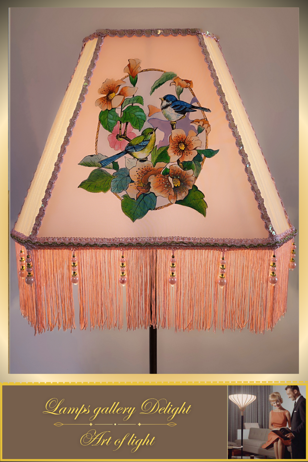 Floor lamp, pink lamp with a pattern. fairy lamp, flower lamp. 3404