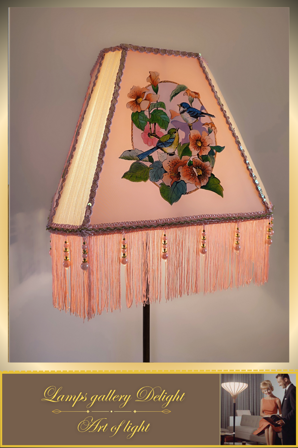 Floor lamp, pink lamp with a pattern. fairy lamp, flower lamp. 3404