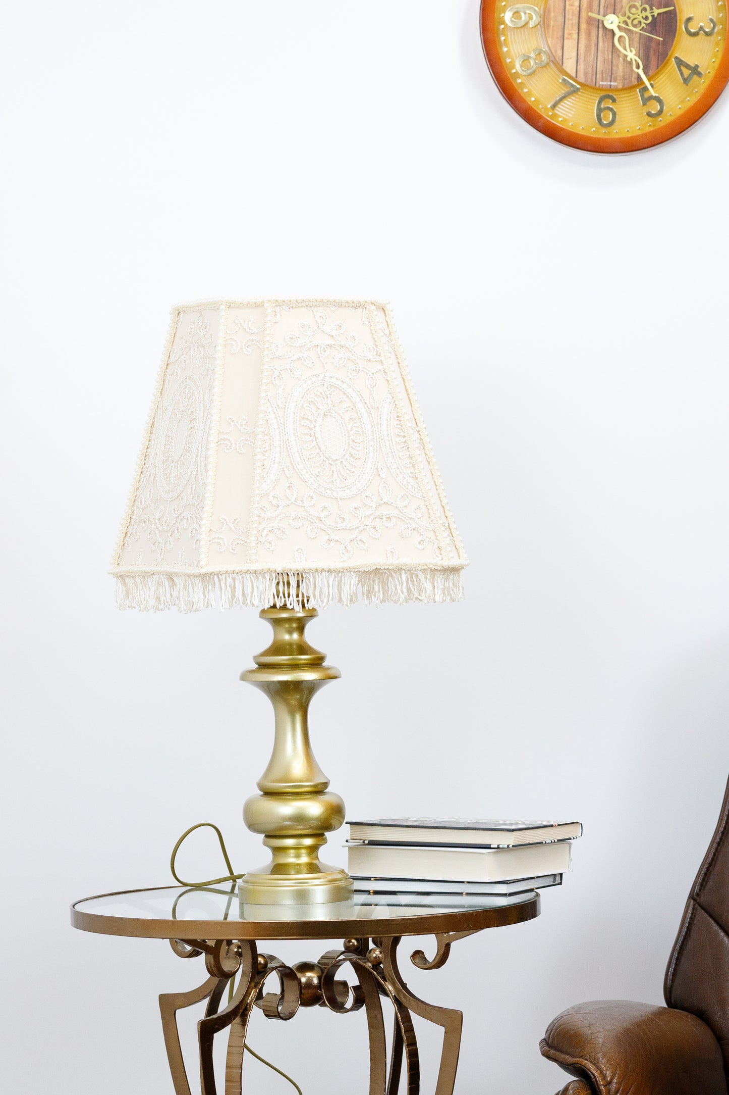 Victorian beige brocade lampshade.