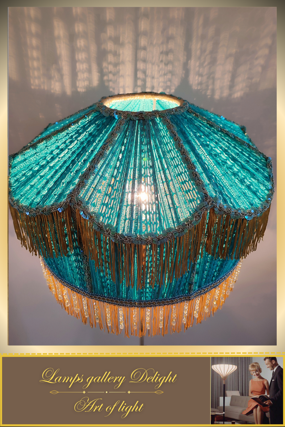 Floor lamp, Victorian style, floor lamp with turquoise fabric shade, Unique lamp. 1701