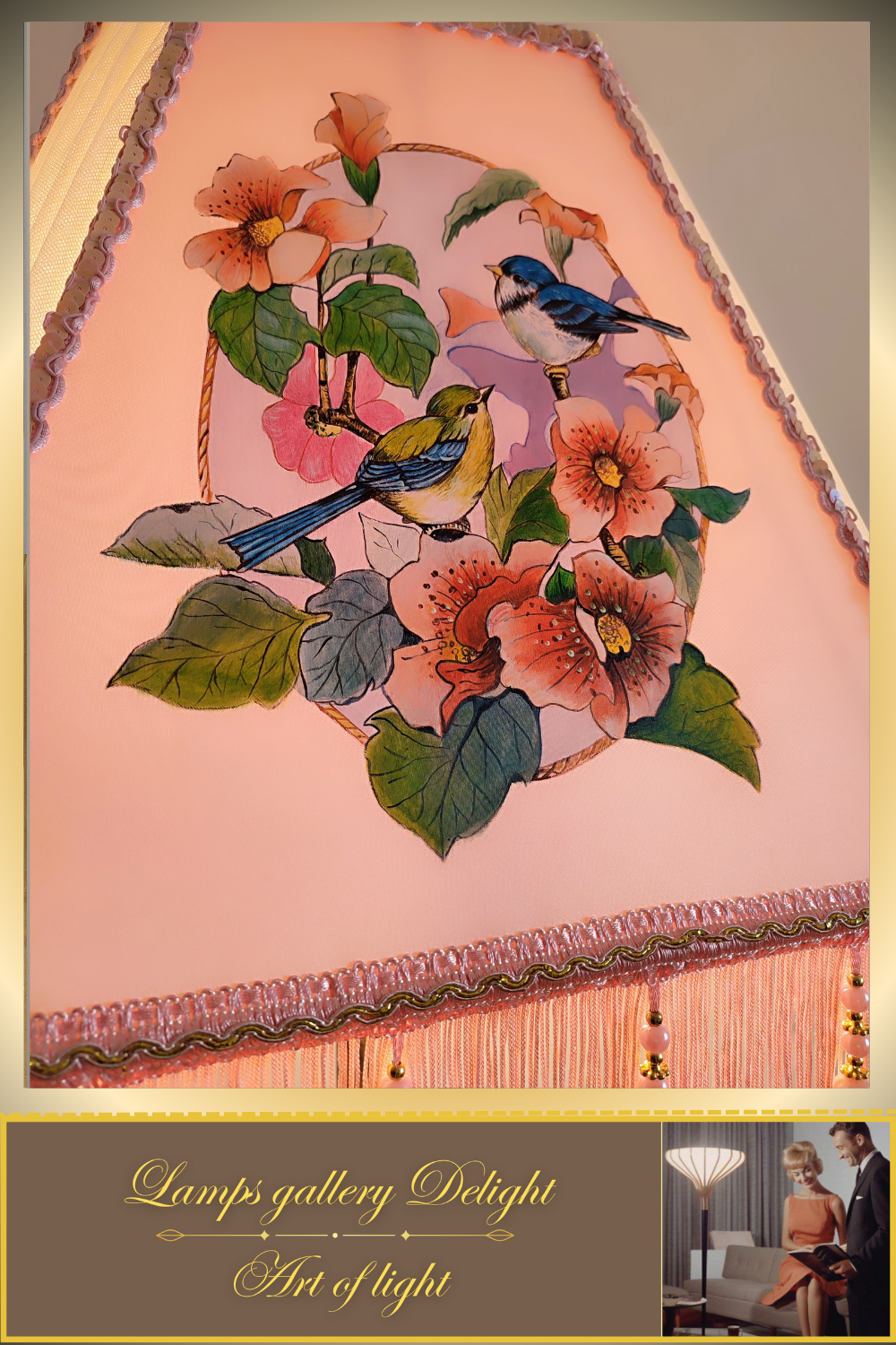 Floor lamp, pink lamp with a pattern. fairy lamp, flower lamp. 3404