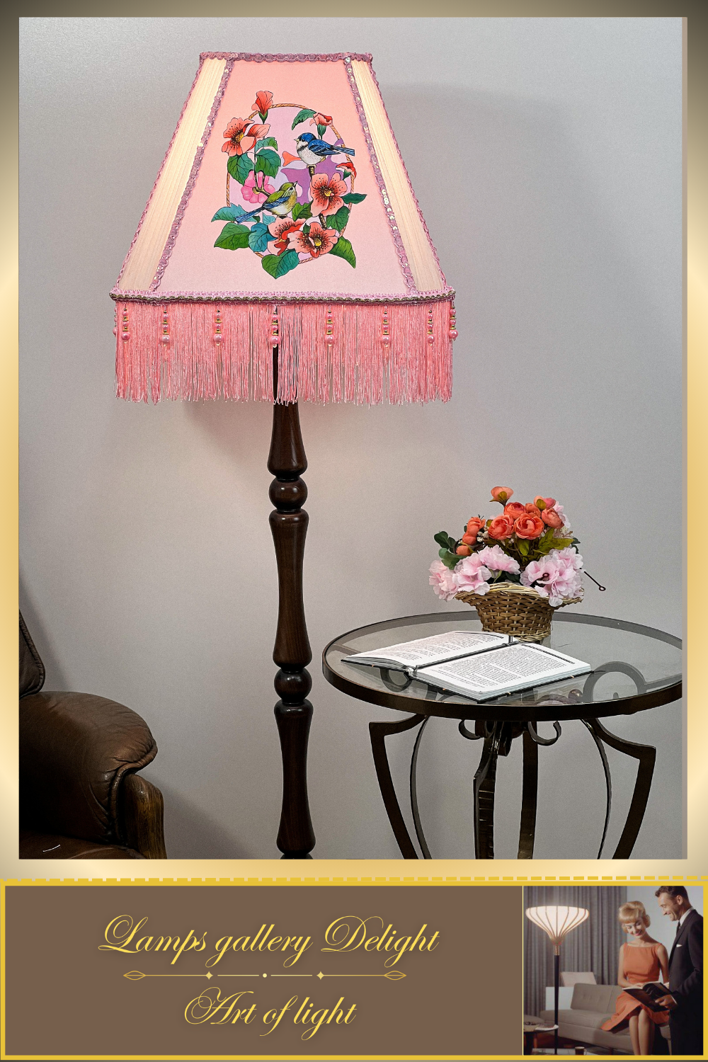 Floor lamp, pink lamp with a pattern. fairy lamp, flower lamp. 3404