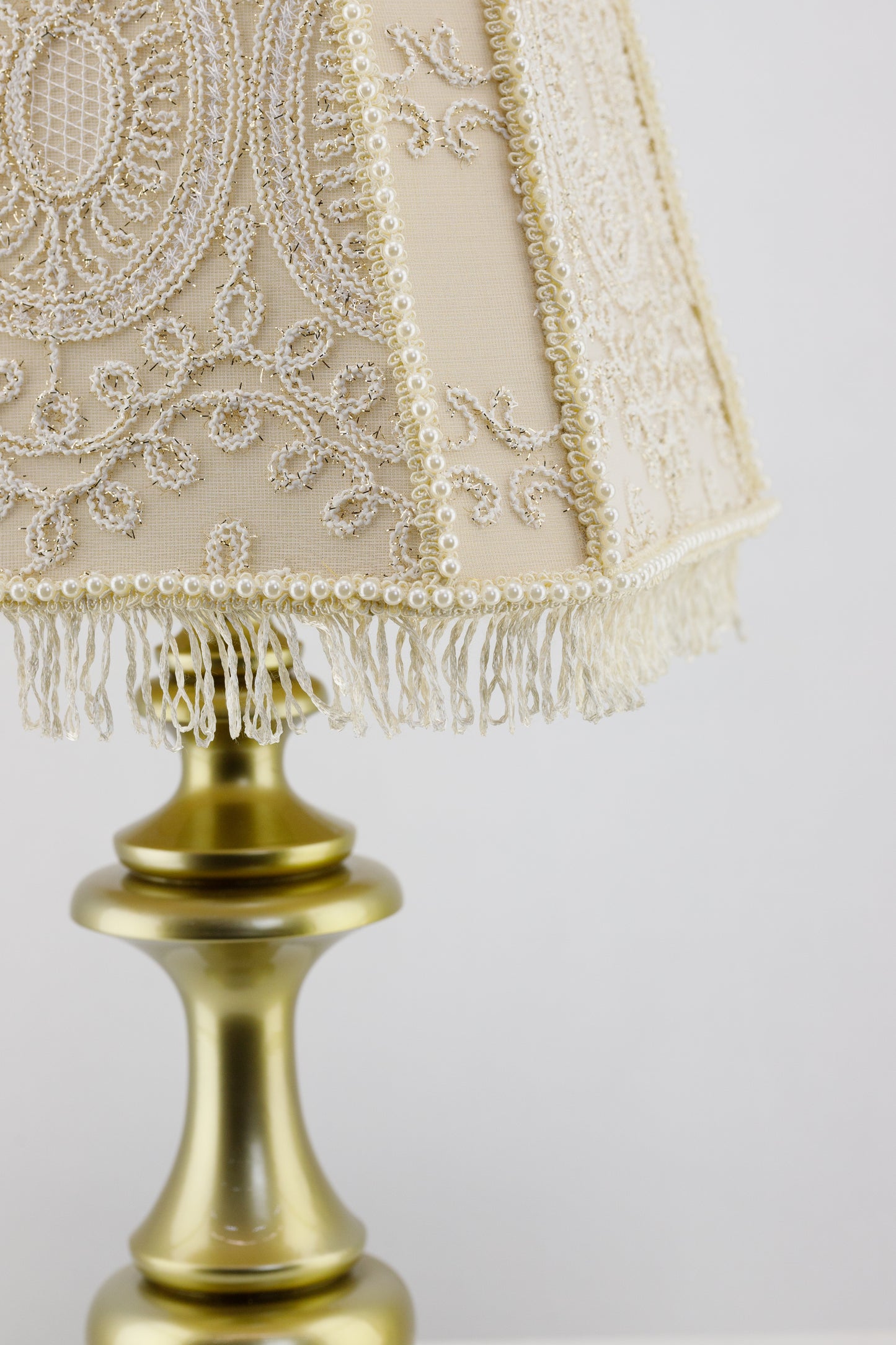 Victorian beige brocade lampshade.