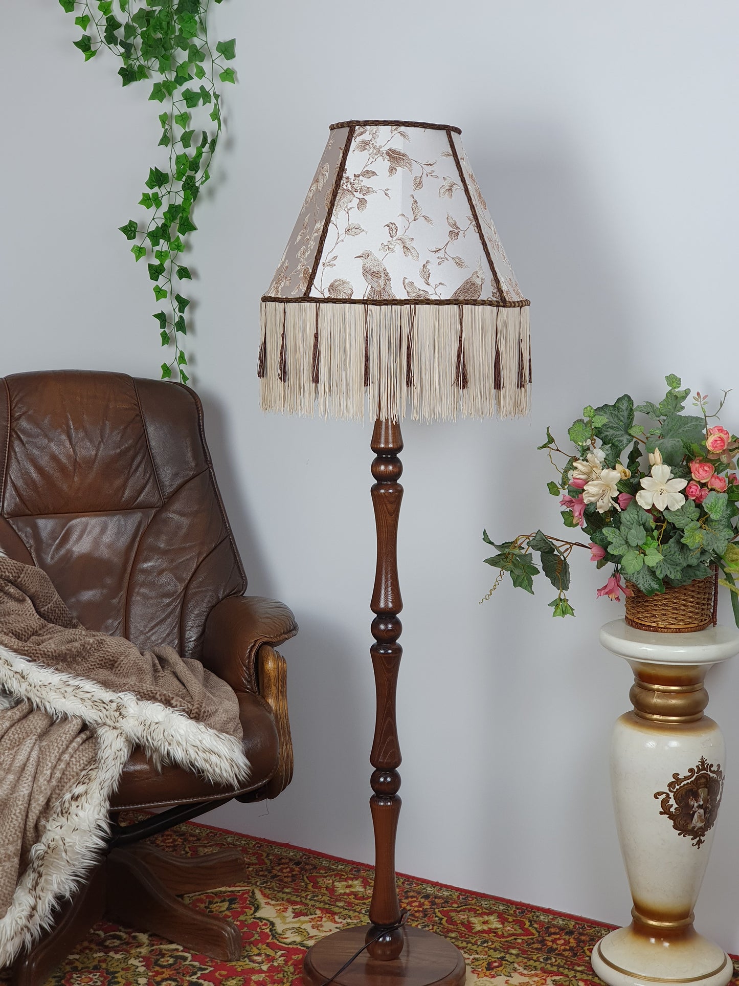 Victorian Lampshade Silvery Mother-of-Pearl Fabric with Long Thick Fringe. 1104