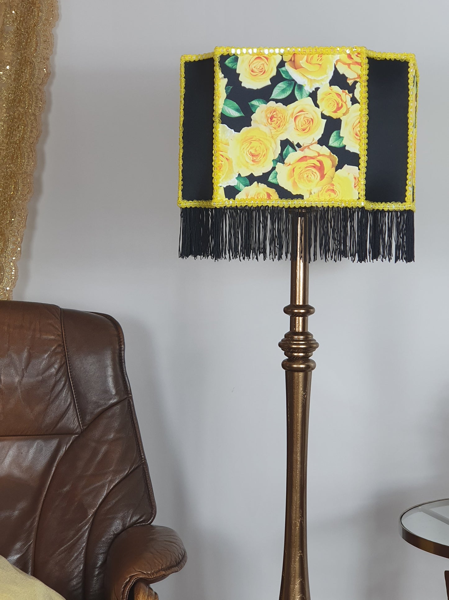 Lampshade. Decadent lampshade with fringe and Victorian floral design.