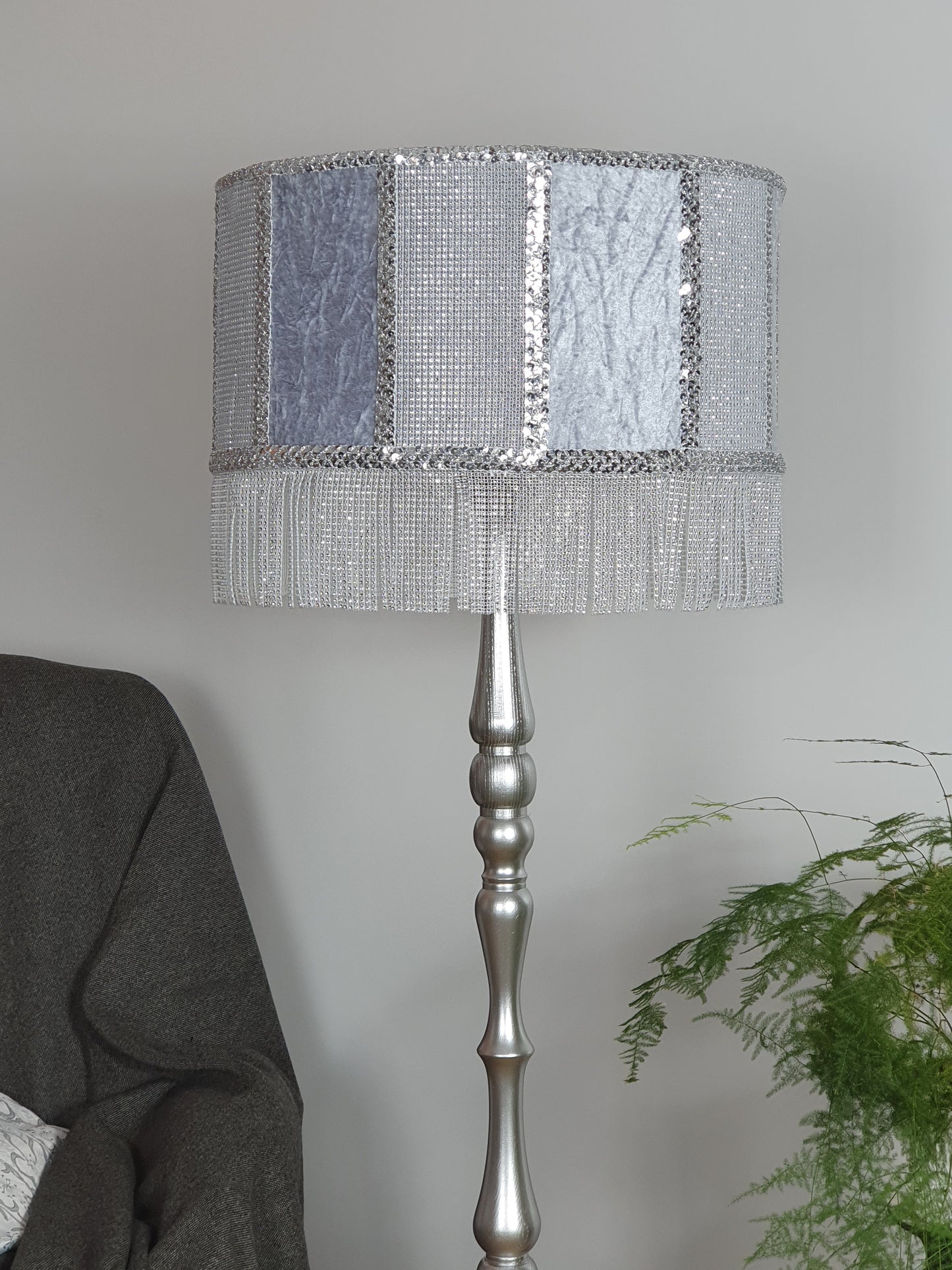 Art Deco Lampshade in Light Gray Velour. 580512