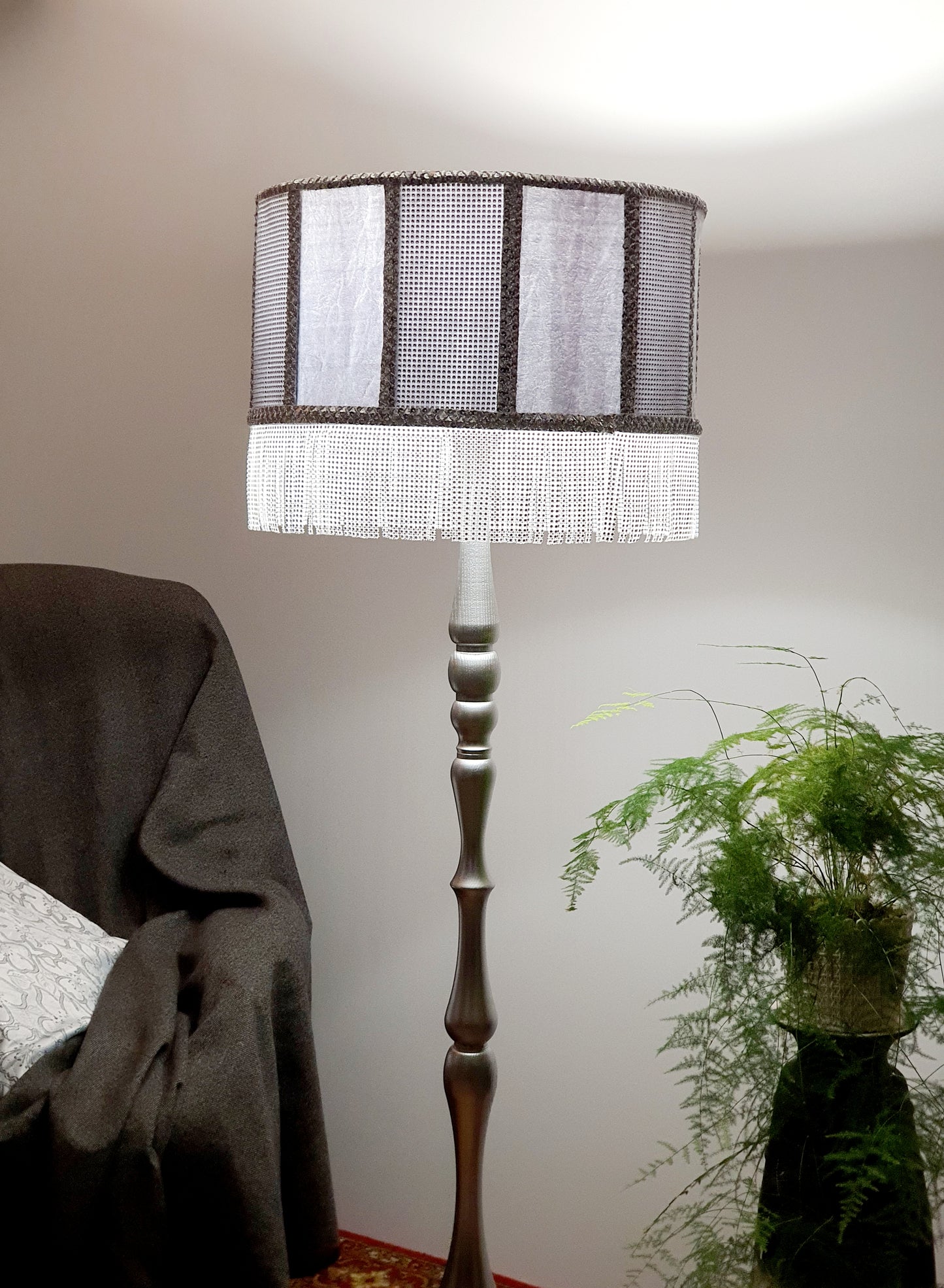 Art Deco Lampshade in Light Gray Velour. 580512
