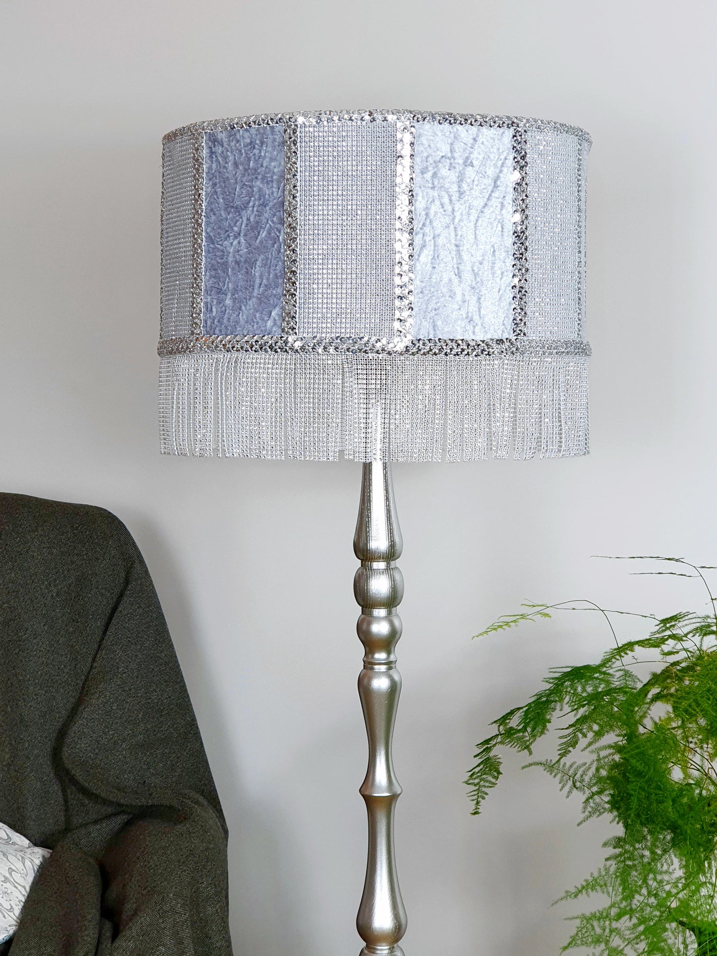 Art Deco Lampshade in Light Gray Velour. 580512