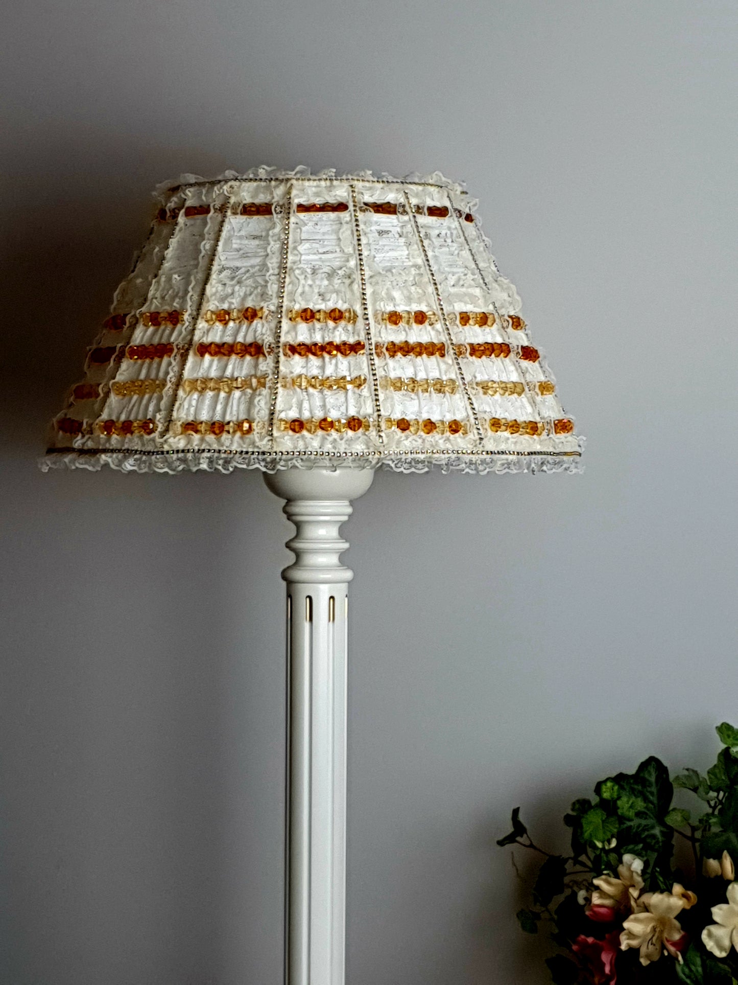 Lampshade. French Milk-Colored Guipure Lampshade with Lace Ribbon
