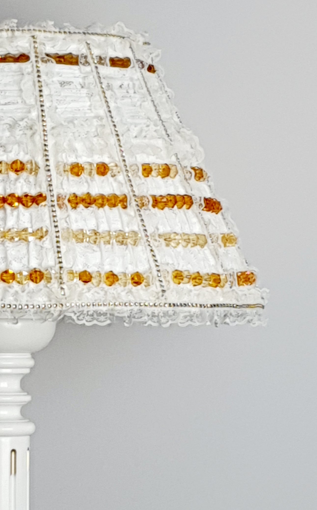 Lampshade. French Milk-Colored Guipure Lampshade with Lace Ribbon