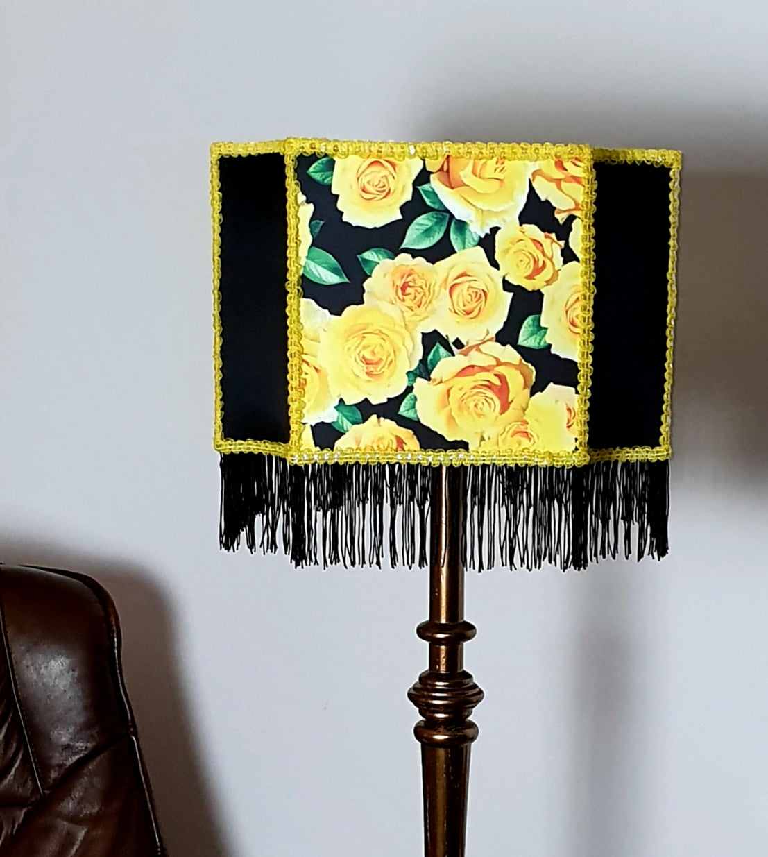 Lampshade. Decadent lampshade with fringe and Victorian floral design.