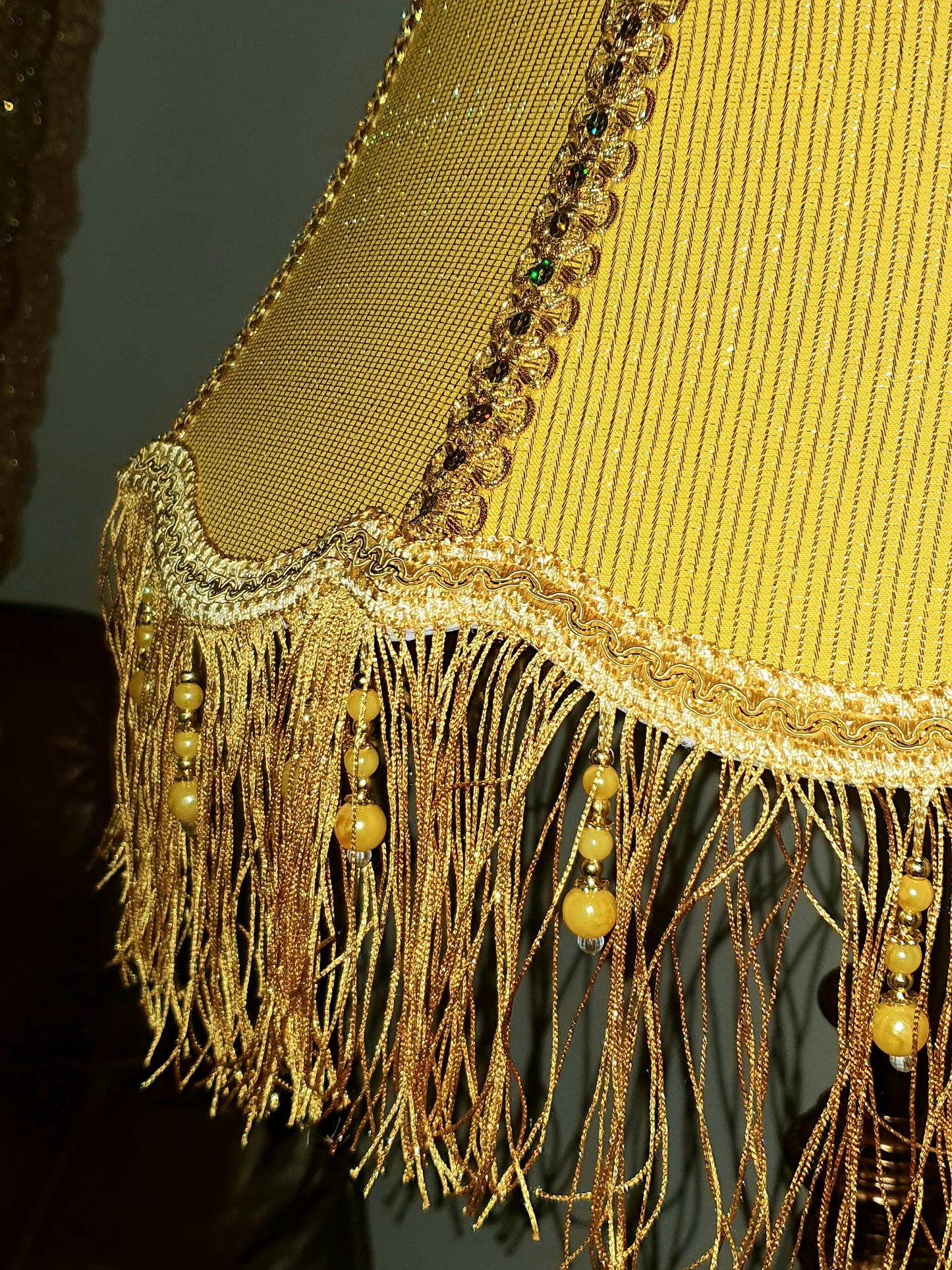 Floor lamp with yellow fabric shade with fringe. 4701 Product to order!