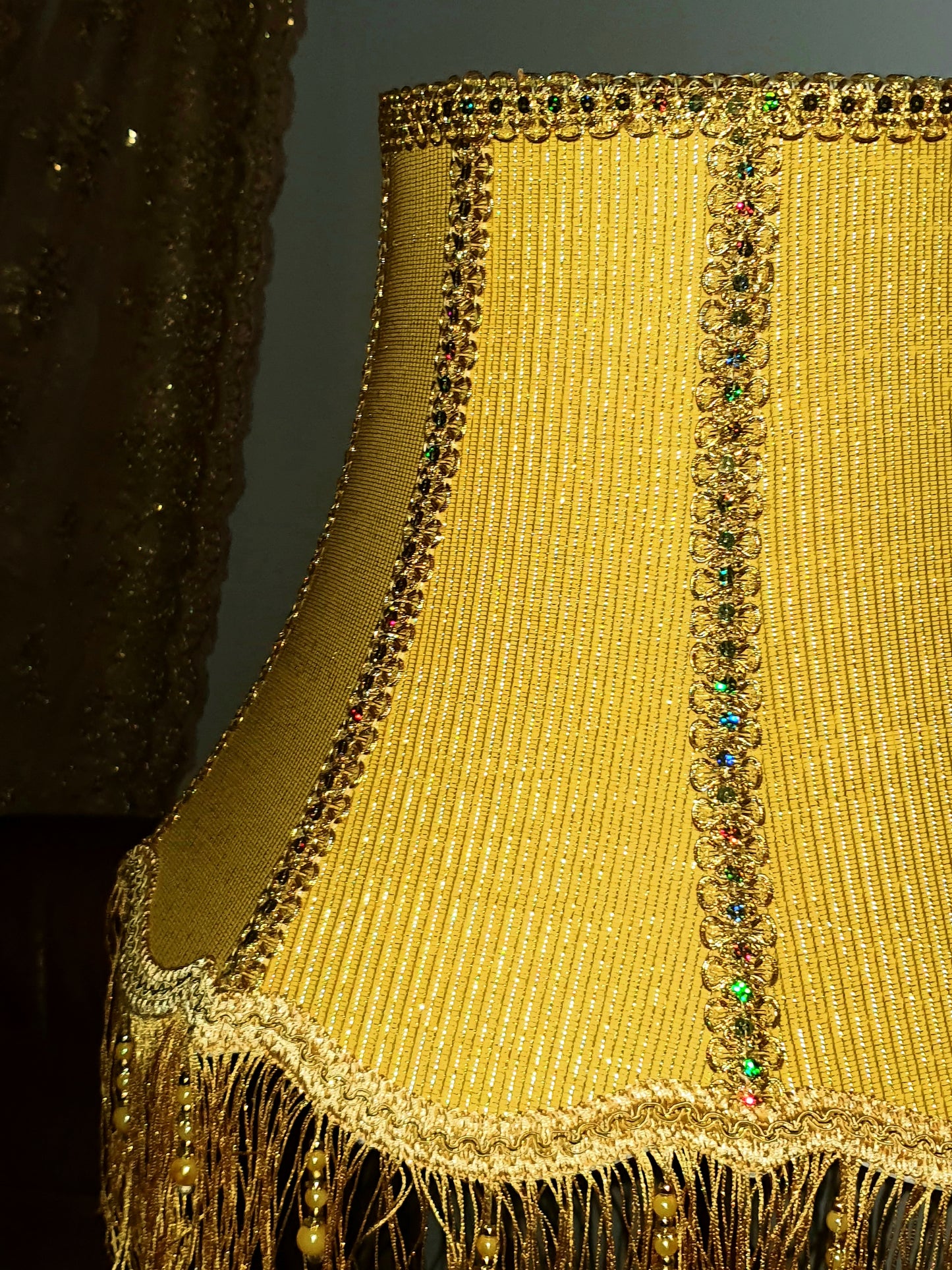 Floor lamp with yellow fabric shade with fringe. 4701 Product to order!
