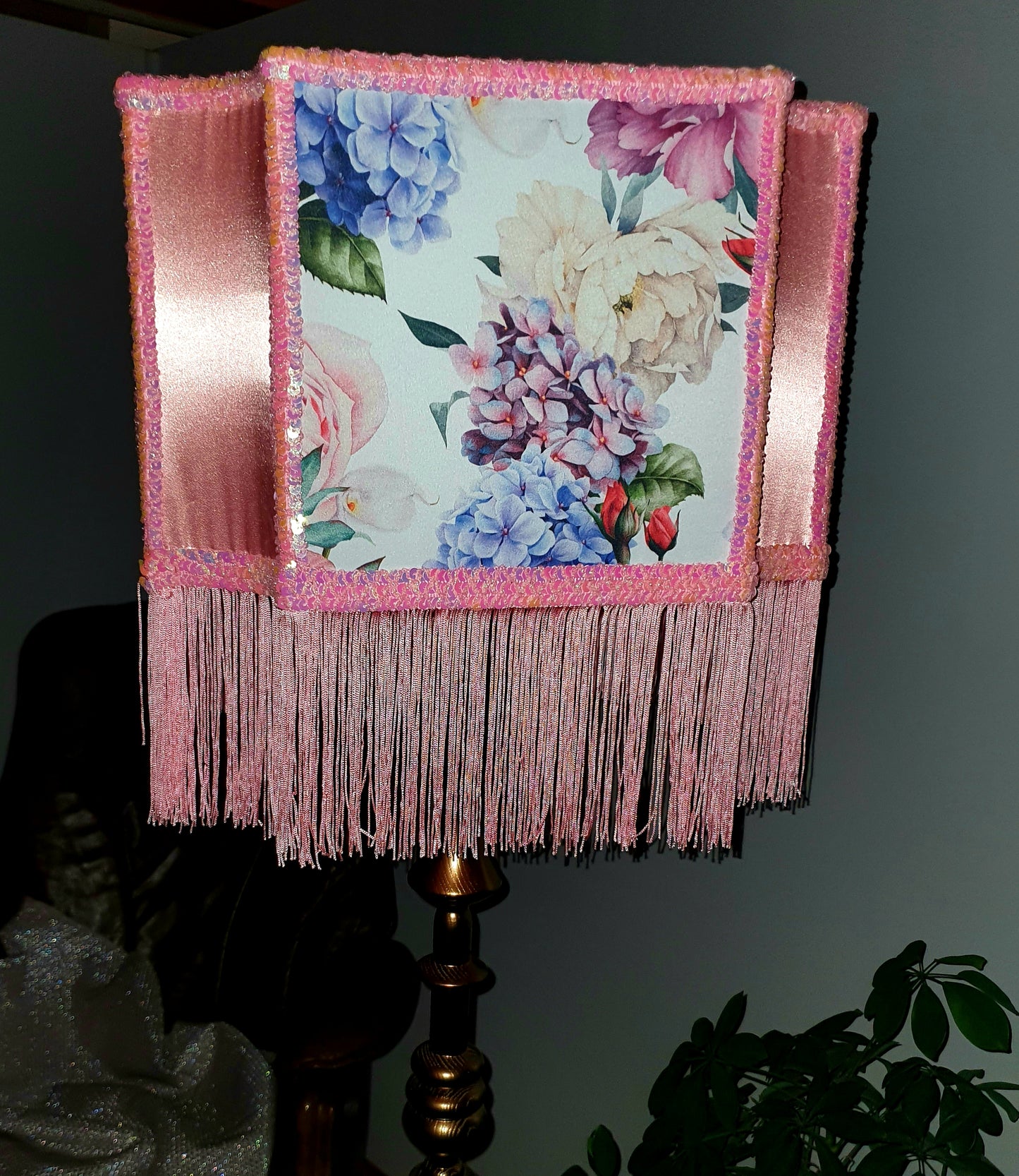 Lampshade, unique lampshades, designer pink flower lampshade. 2802