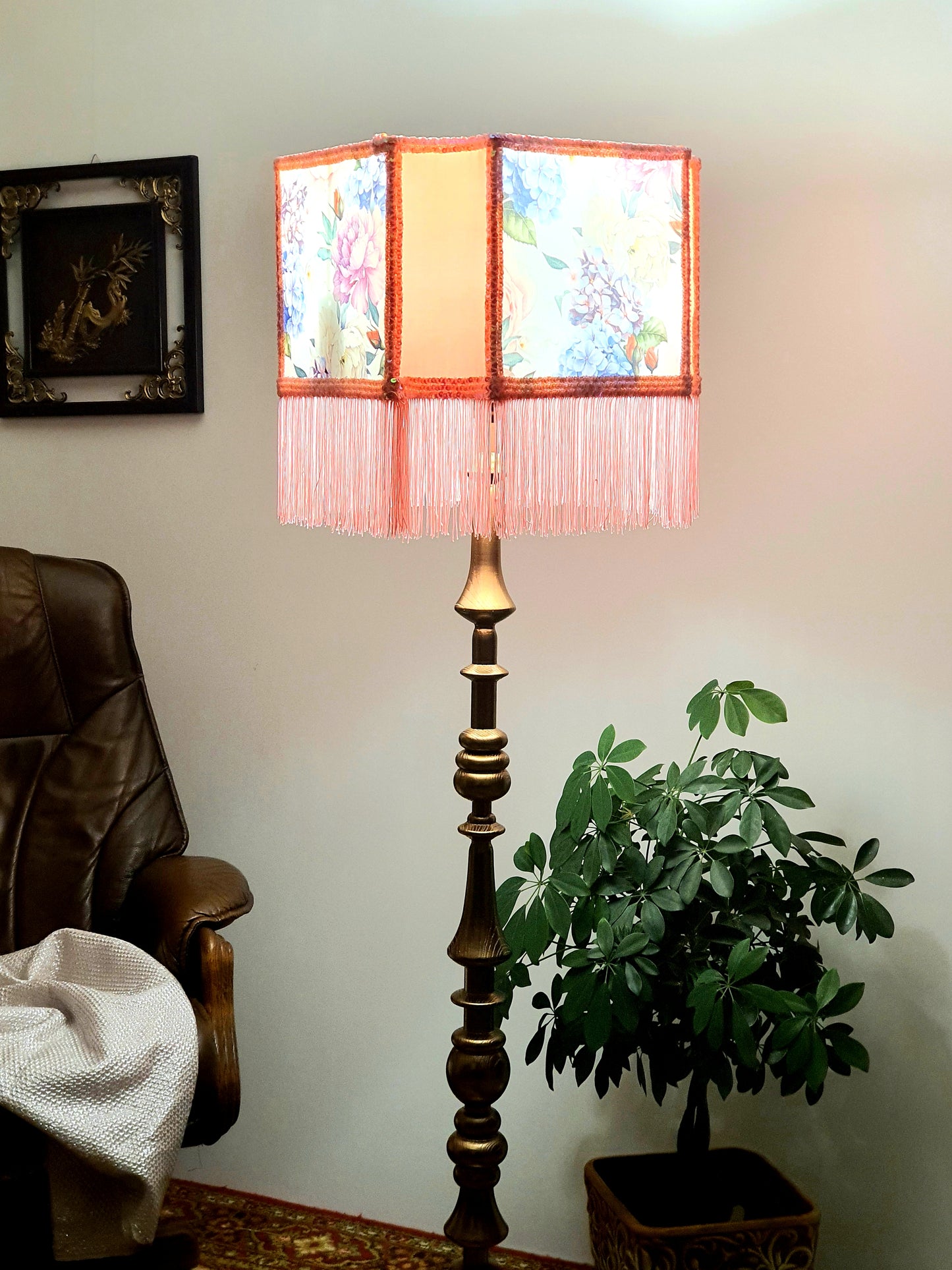 Lampshade, unique lampshades, designer pink flower lampshade. 2802