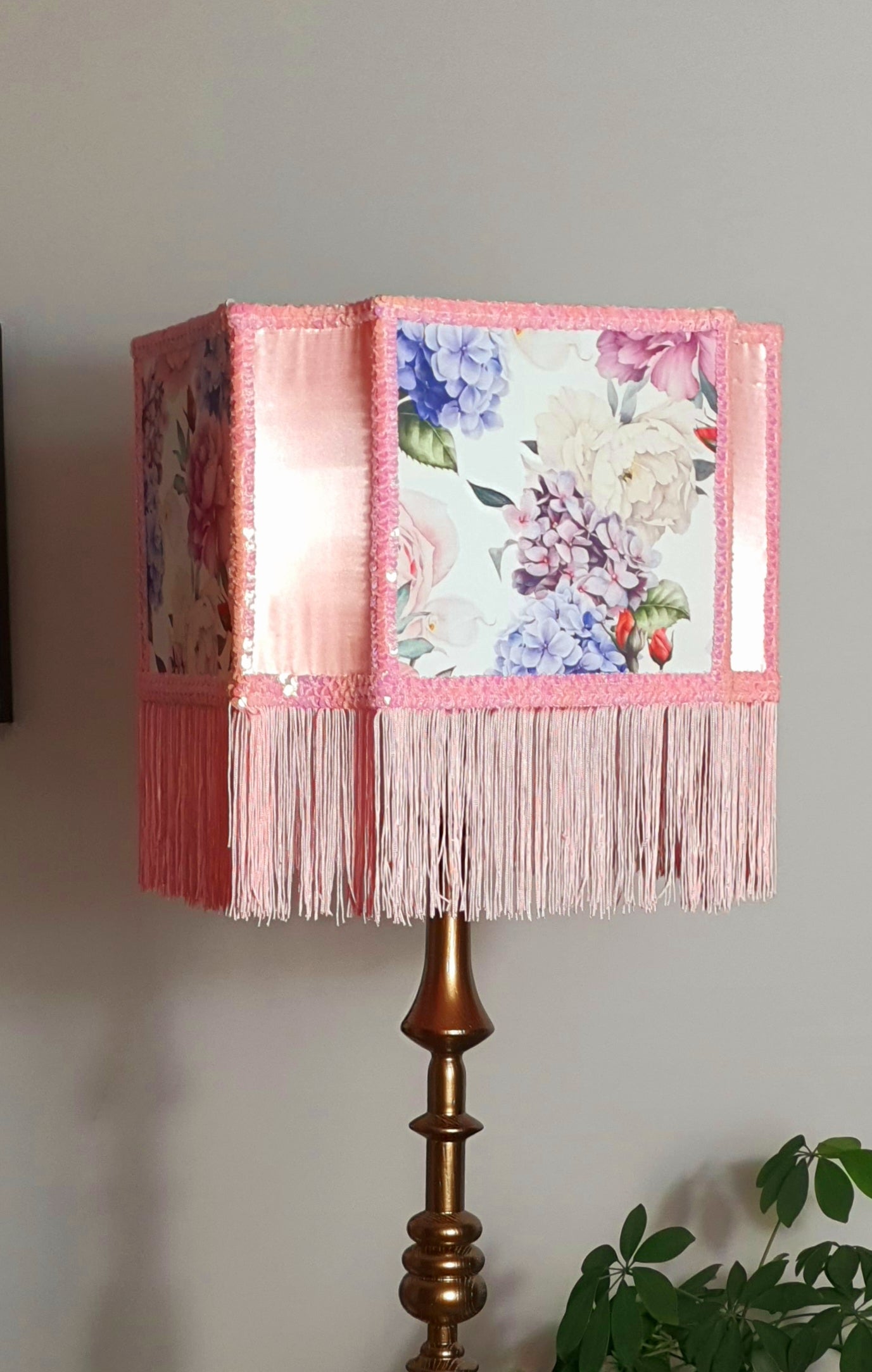 Lampshade, unique lampshades, designer pink flower lampshade. 2802