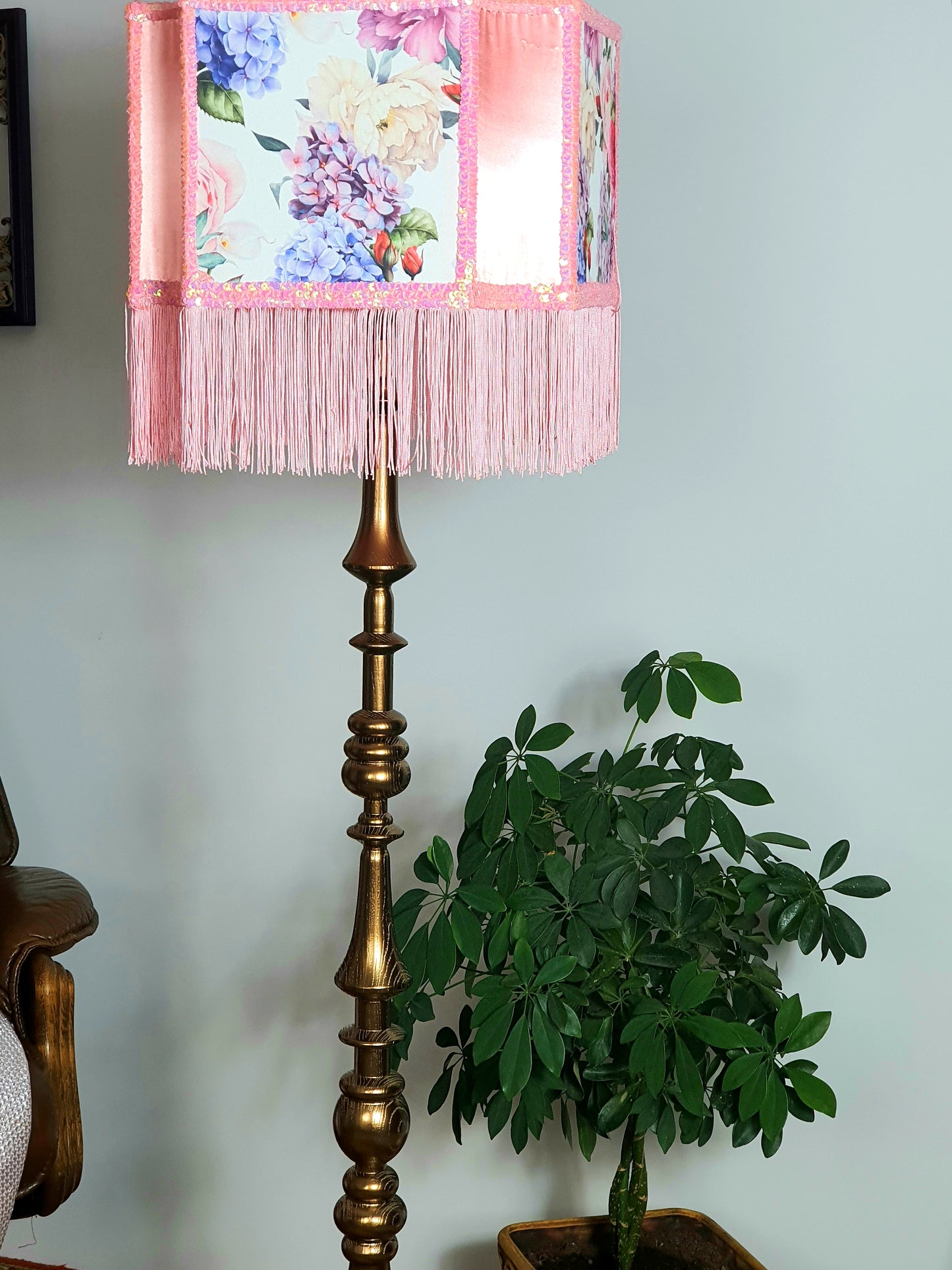 Lampshade, unique lampshades, designer pink flower lampshade. 2802