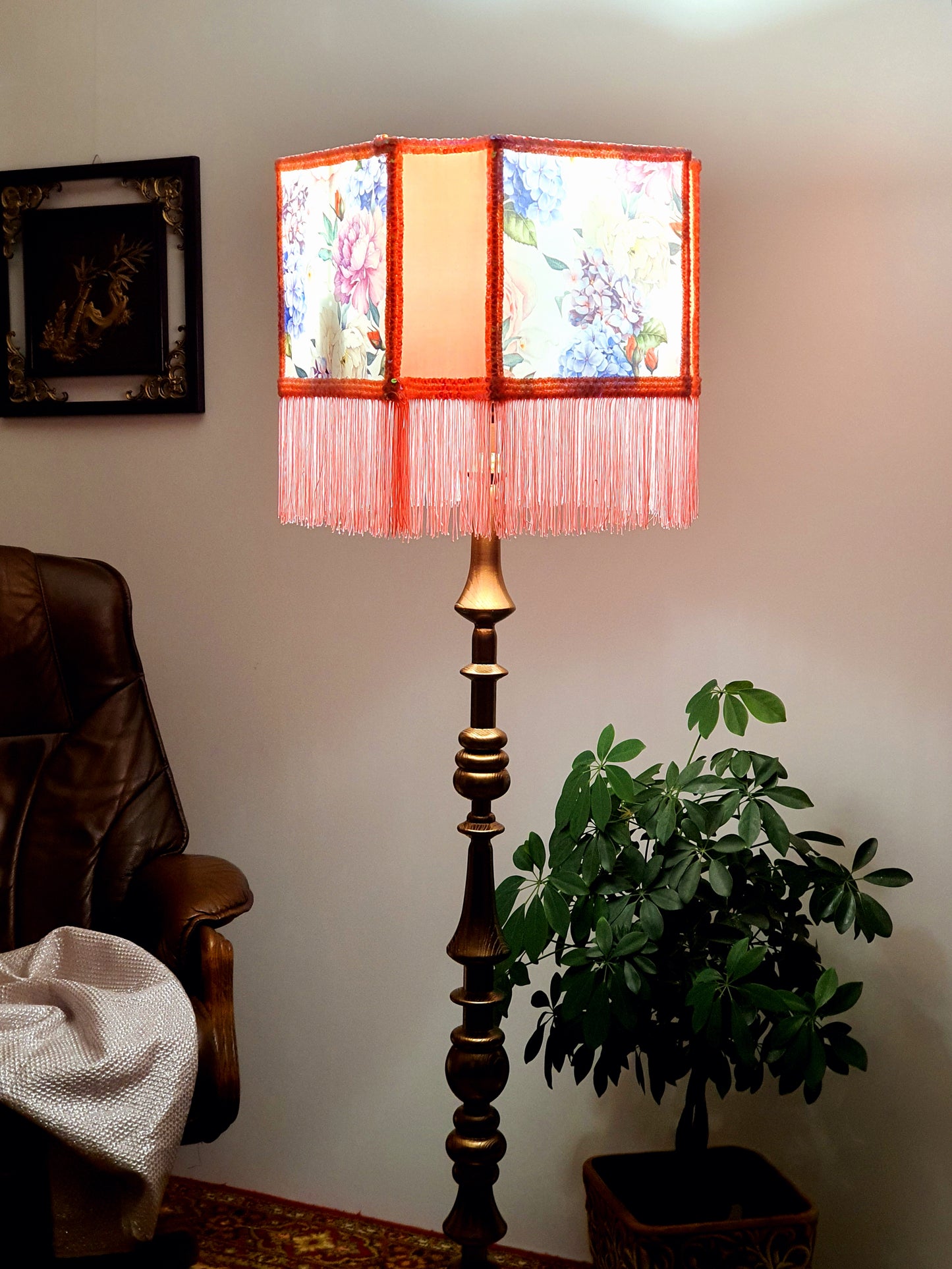 Lampshade, unique lampshades, designer pink flower lampshade. 2802