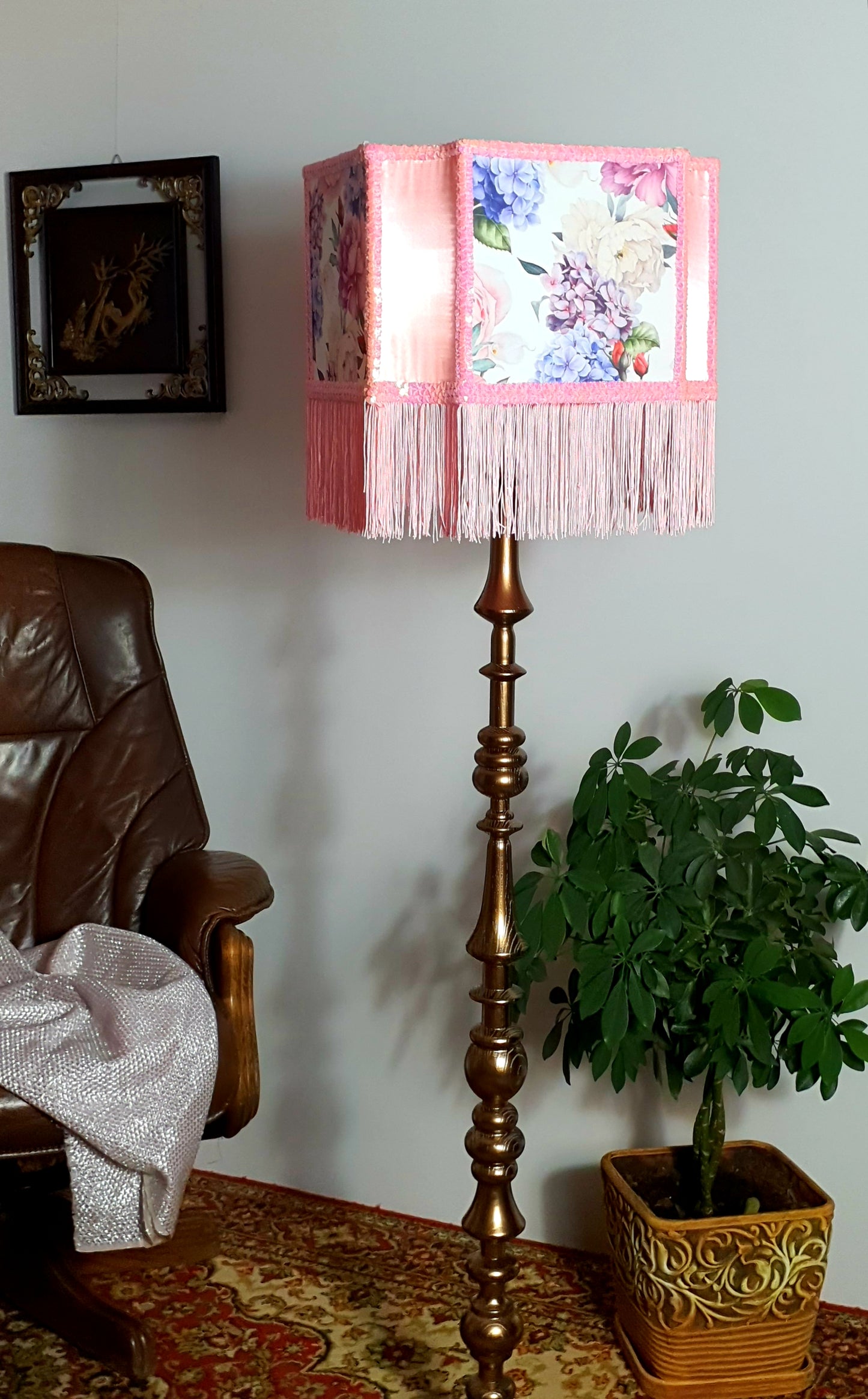 Lampshade, unique lampshades, designer pink flower lampshade. 2802