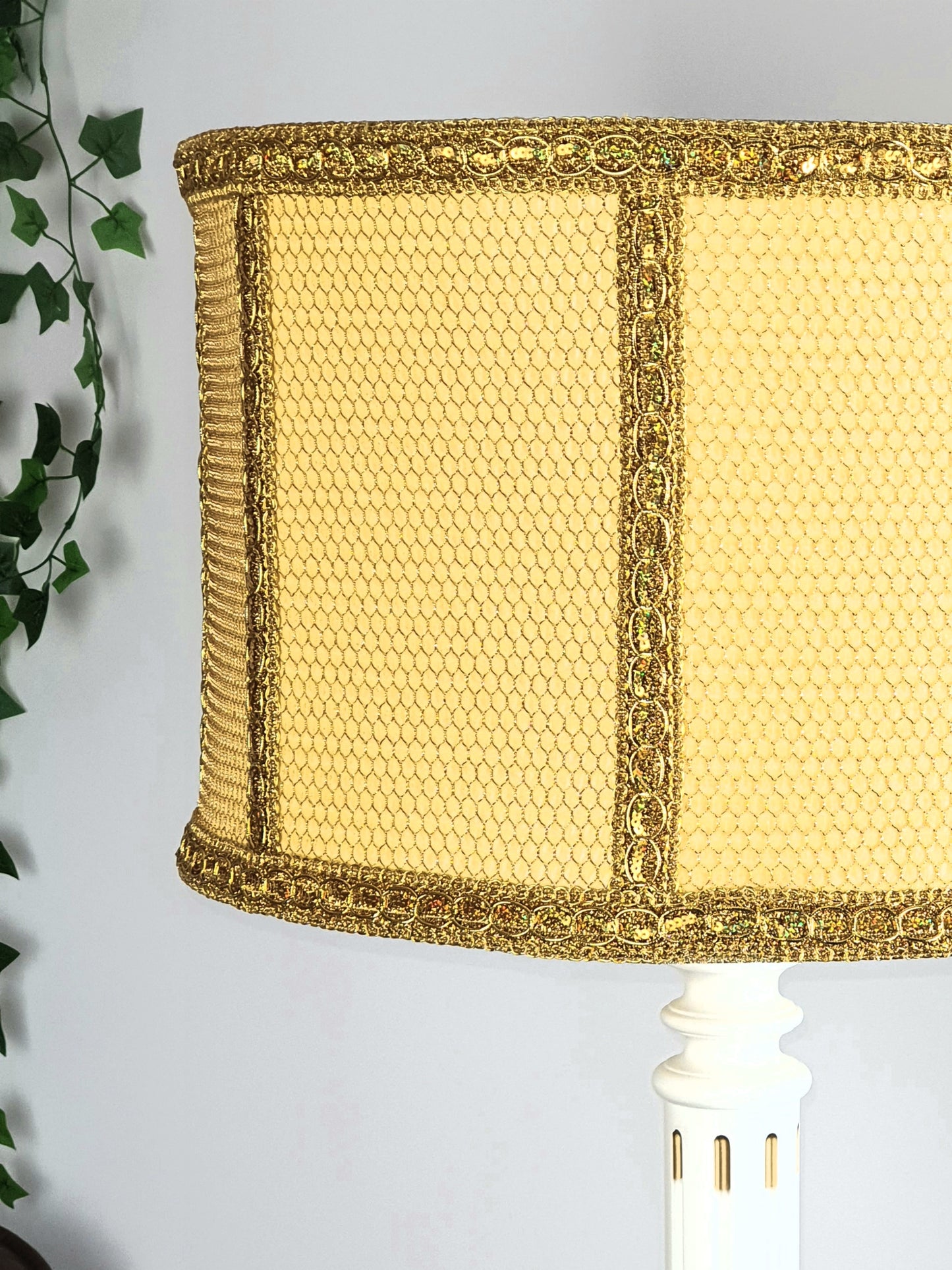 Handmade Yellow Mesh and Fabric Lampshade. 1601