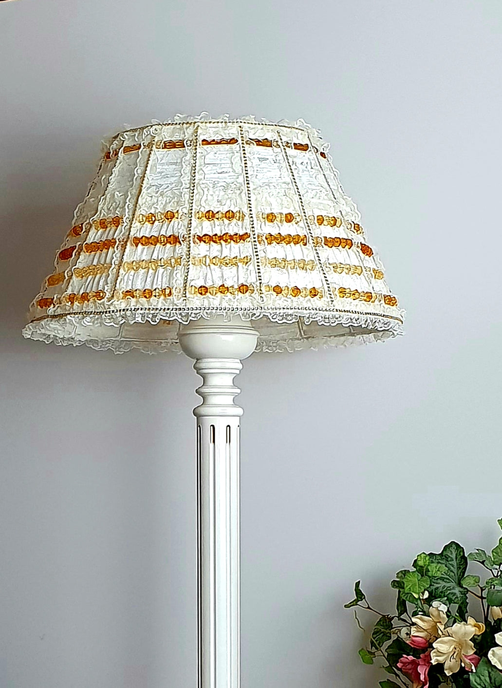 Lampshade. French Milk-Colored Guipure Lampshade with Lace Ribbon