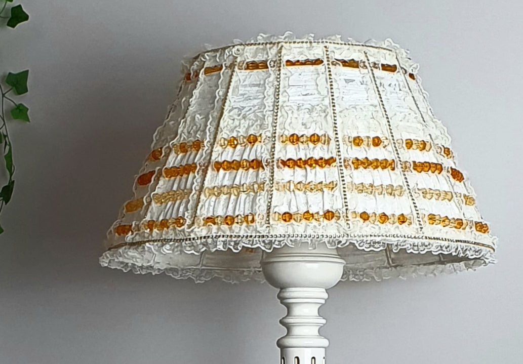 Lampshade. French Milk-Colored Guipure Lampshade with Lace Ribbon