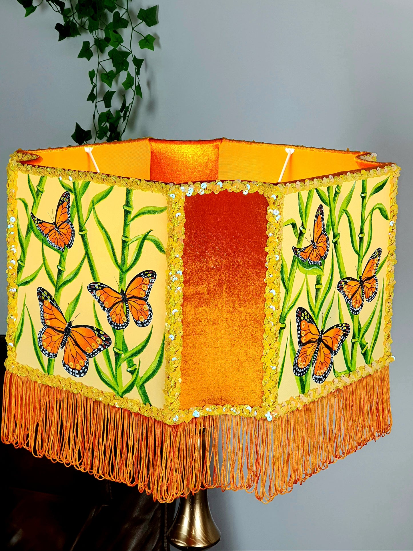 Orange floor lamp with butterflies, hand-painted shade. Art Deco lamp, a fairy-tale lamp. 280701