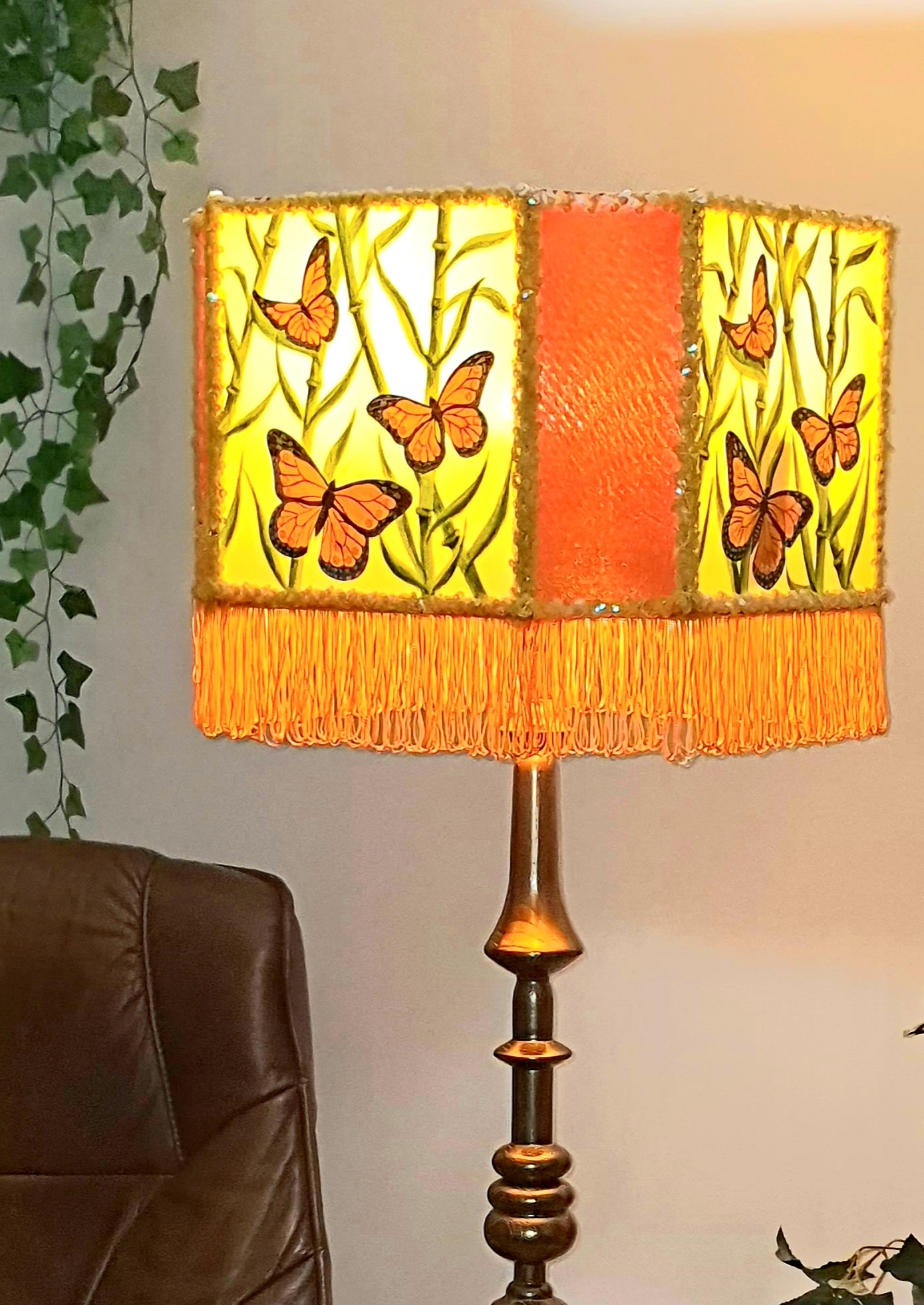 Orange floor lamp with butterflies, hand-painted shade. Art Deco lamp, a fairy-tale lamp. 280701