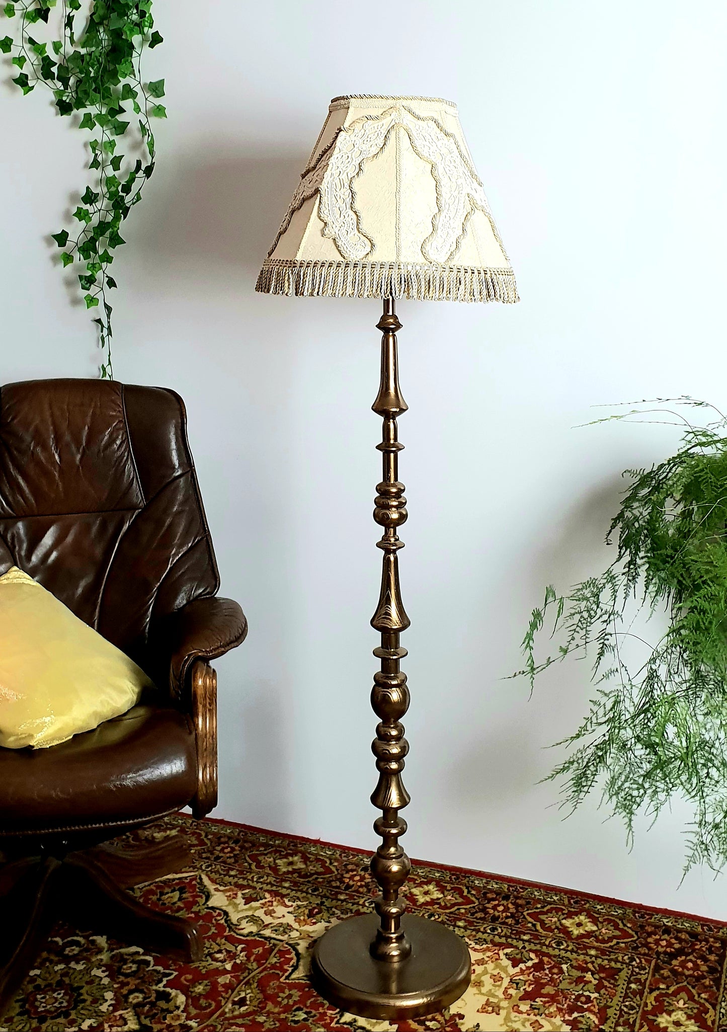 Victorian Lampshade Pastel Beige with Fringe. 1109