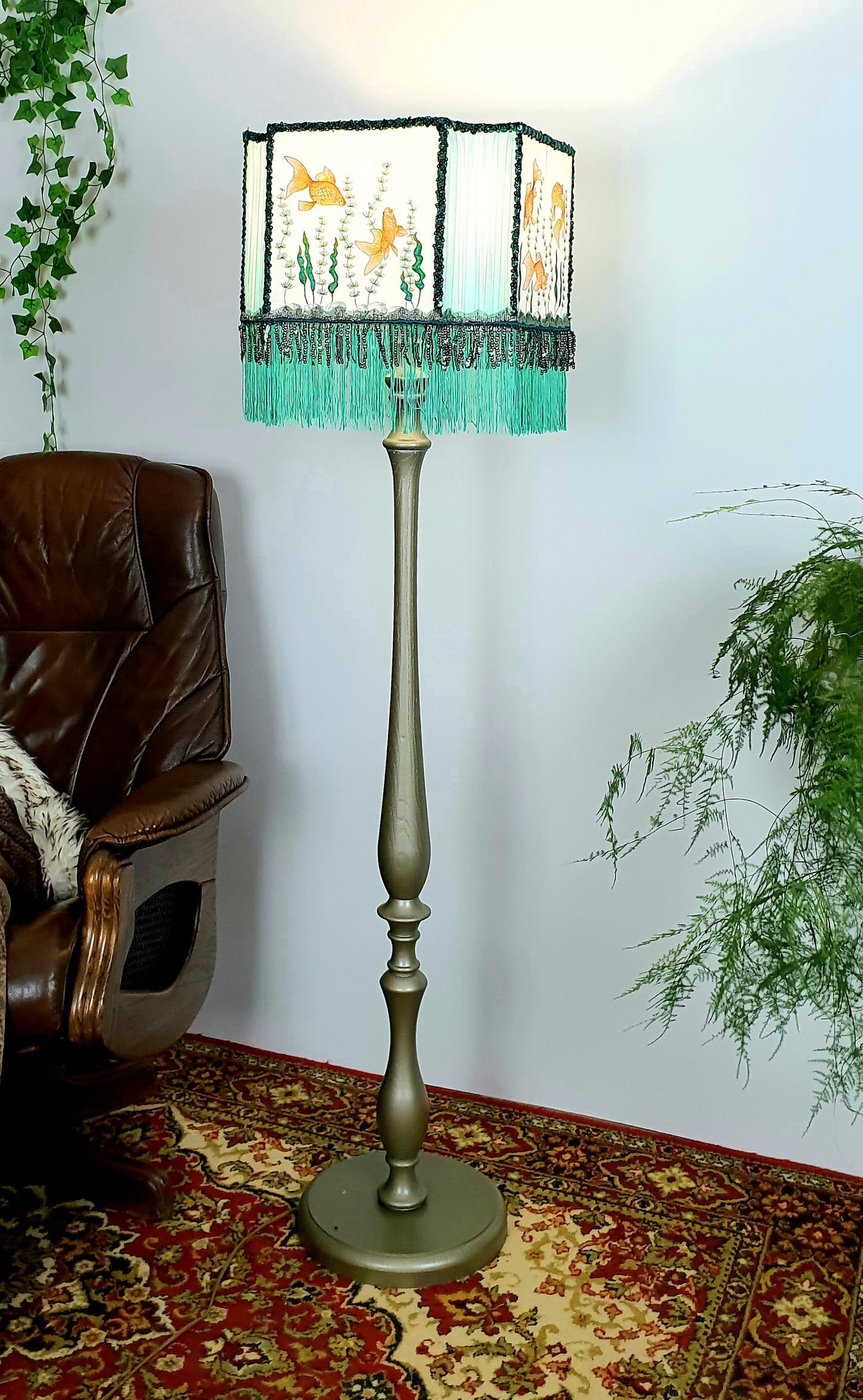 Lampshade, Art Deco. Goldfish Lush silk lampshade. 2805