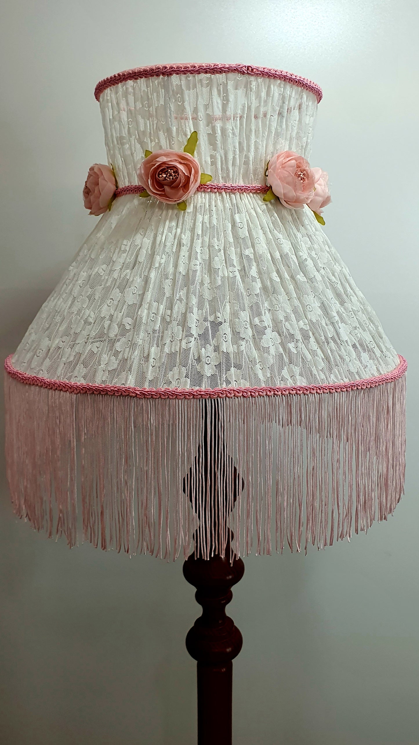 White guipure Victorian lampshade with rose