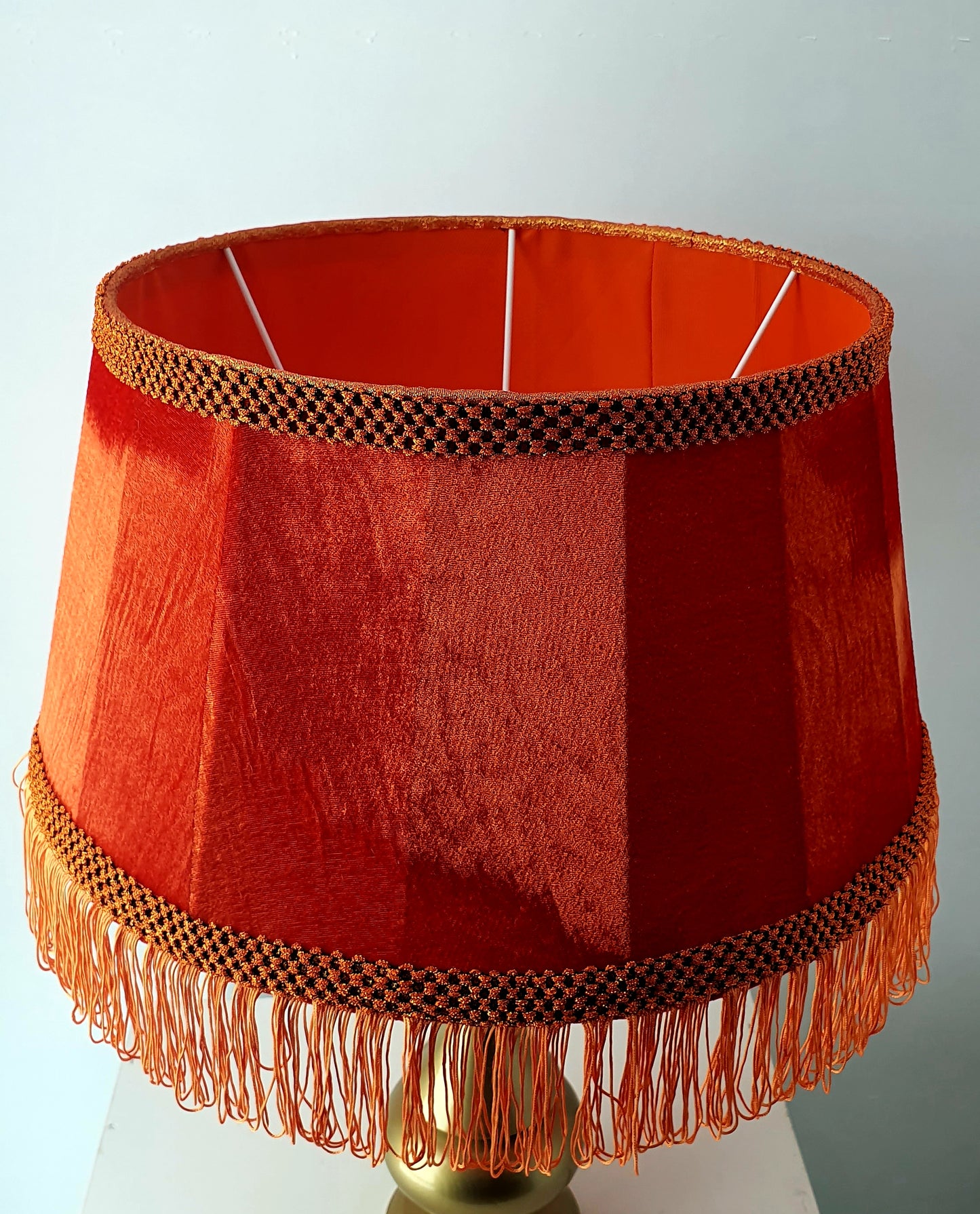 Art Deco and Victorian: Fringed Drum Orange Lampshade . PRODUCT TO ORDER. 6507