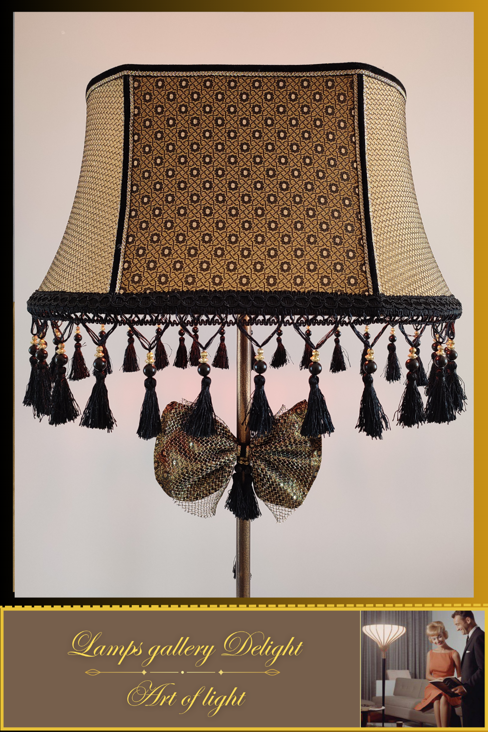 Victorian style floor lamp with beige and golden shade for the living room decor. Handmade!. № 5305