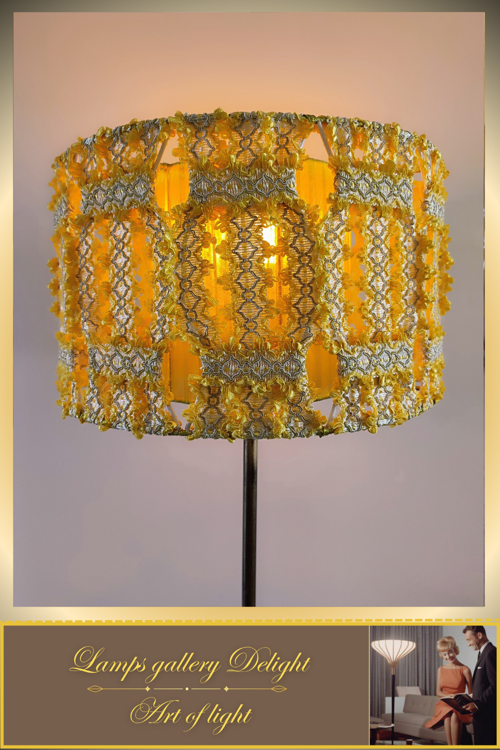 Floor lamp with a yellow lace shade. 4903 Product to order!
