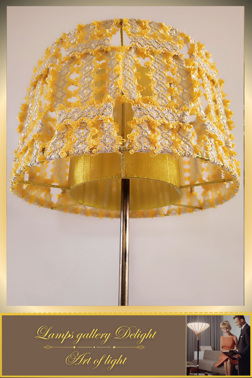 Floor lamp with a yellow lace shade. 4903 Product to order!