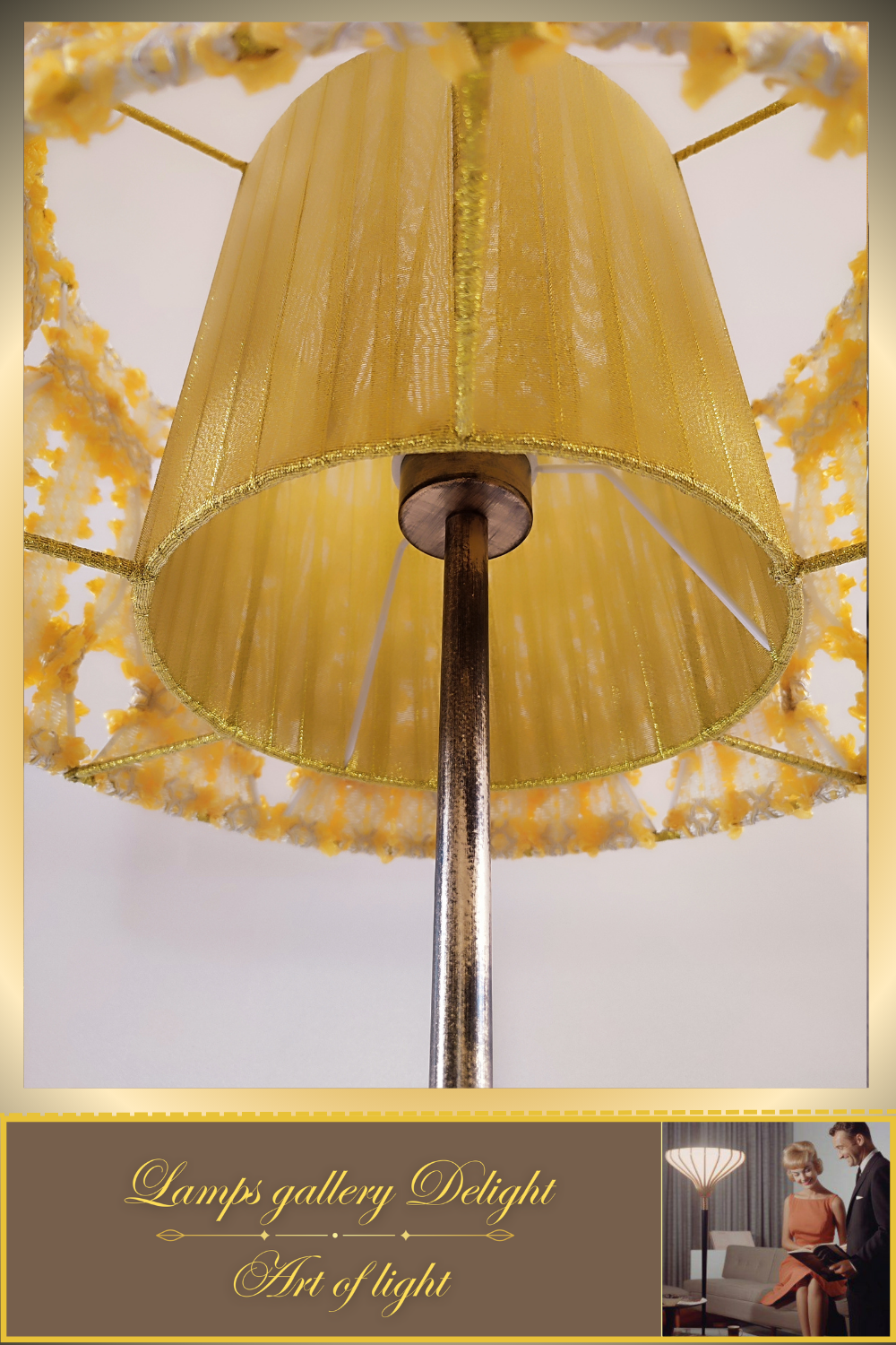 Floor lamp with a yellow lace shade. 4903 Product to order!