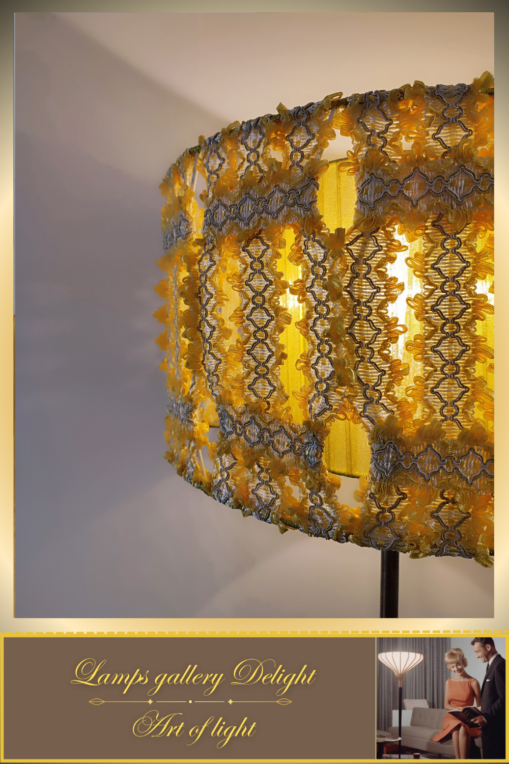 Floor lamp with a yellow lace shade. 4903 Product to order!