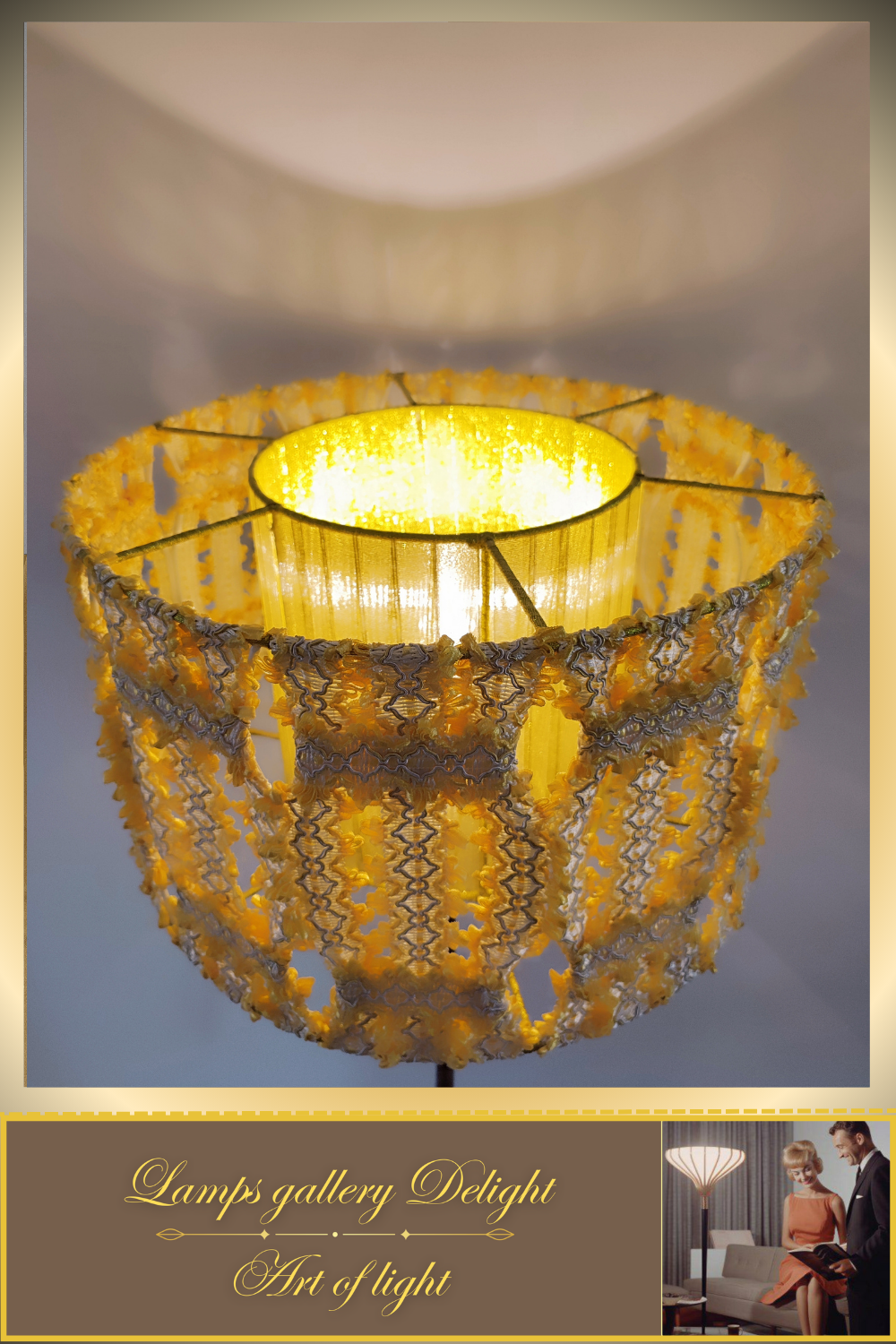 Floor lamp with a yellow lace shade. 4903 Product to order!
