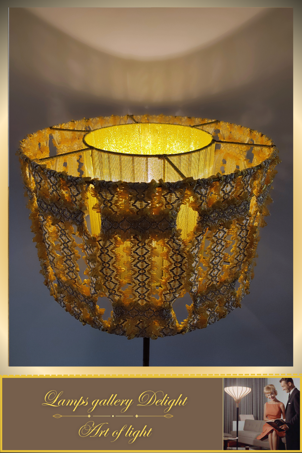 Floor lamp with a yellow lace shade. 4903 Product to order!