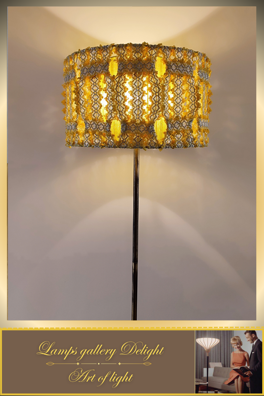 Floor lamp with a yellow lace shade. 4903 Product to order!